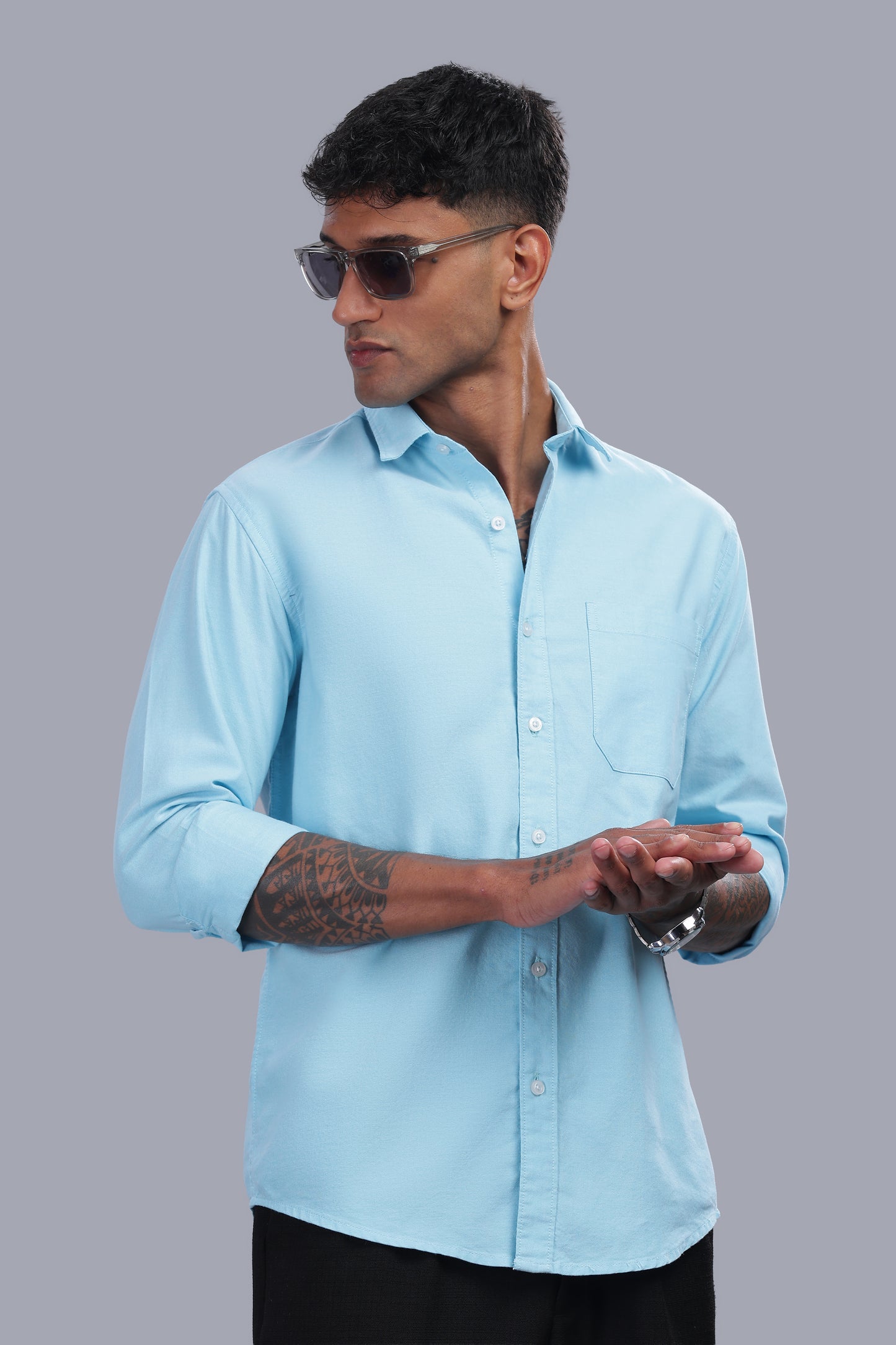 Attire Craft Men’s Aqua Blue Oxford Cotton Solid Shirt
