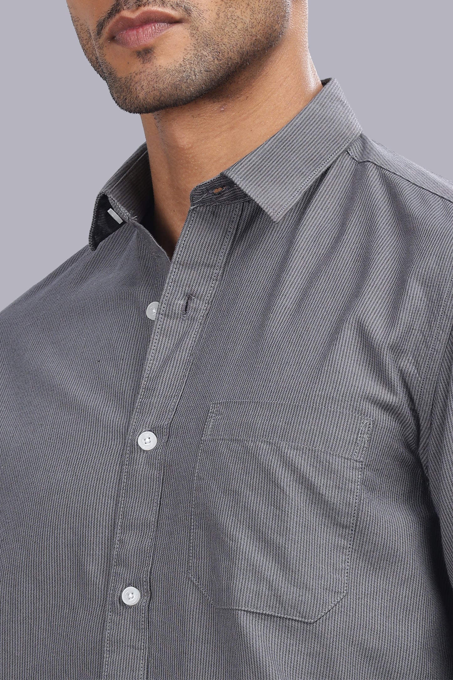 Steel Grey Micro Stripe Oxford Cotton Shirt