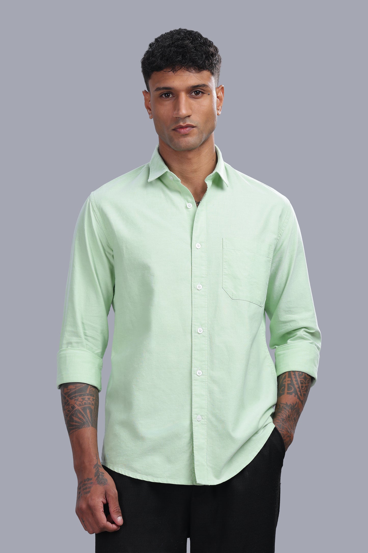 Attire Craft Men’s Mint Green Oxford Cotton Solid Casual Shirt