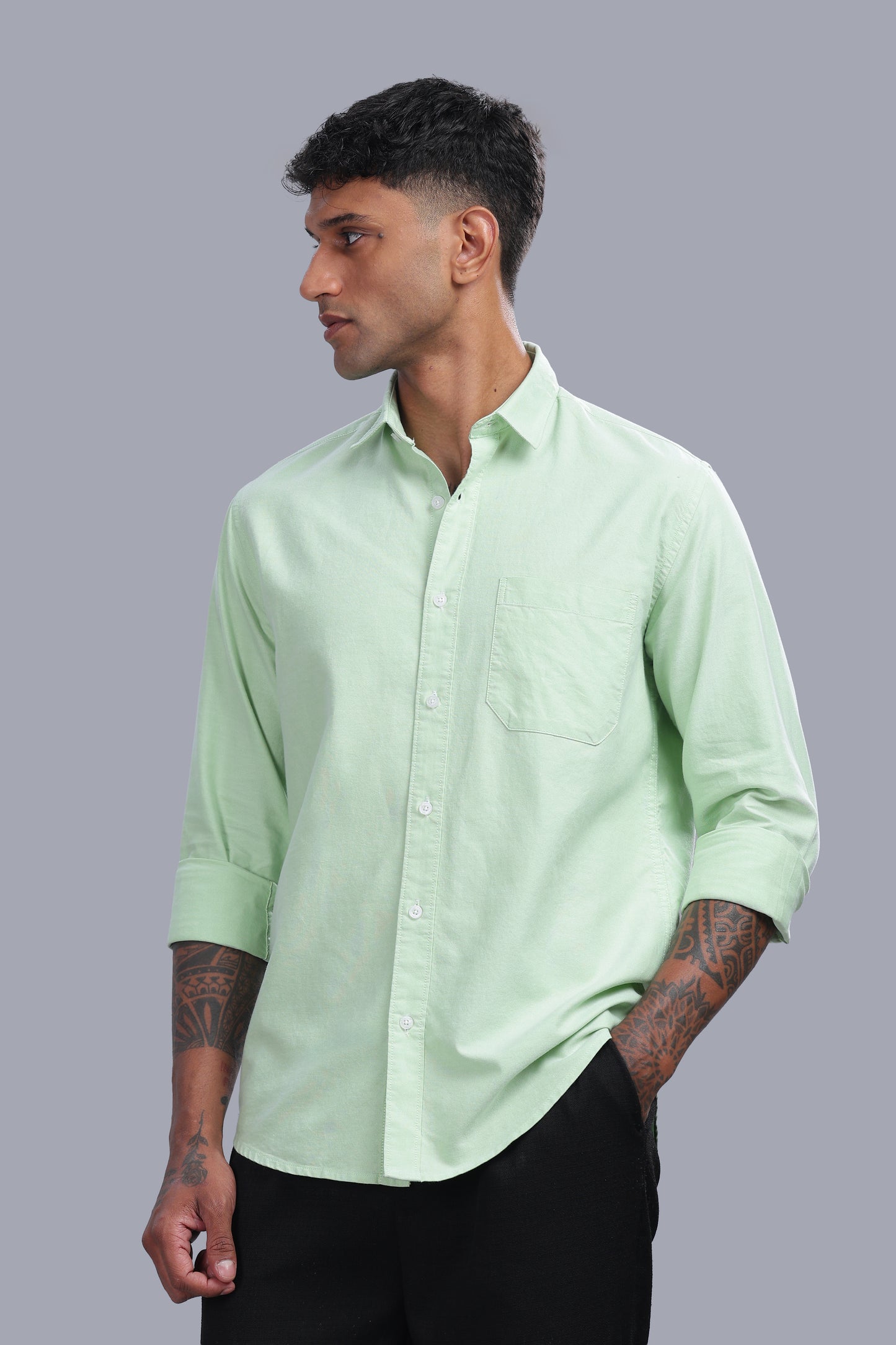 Attire Craft Men’s Mint Green Oxford Cotton Solid Casual Shirt