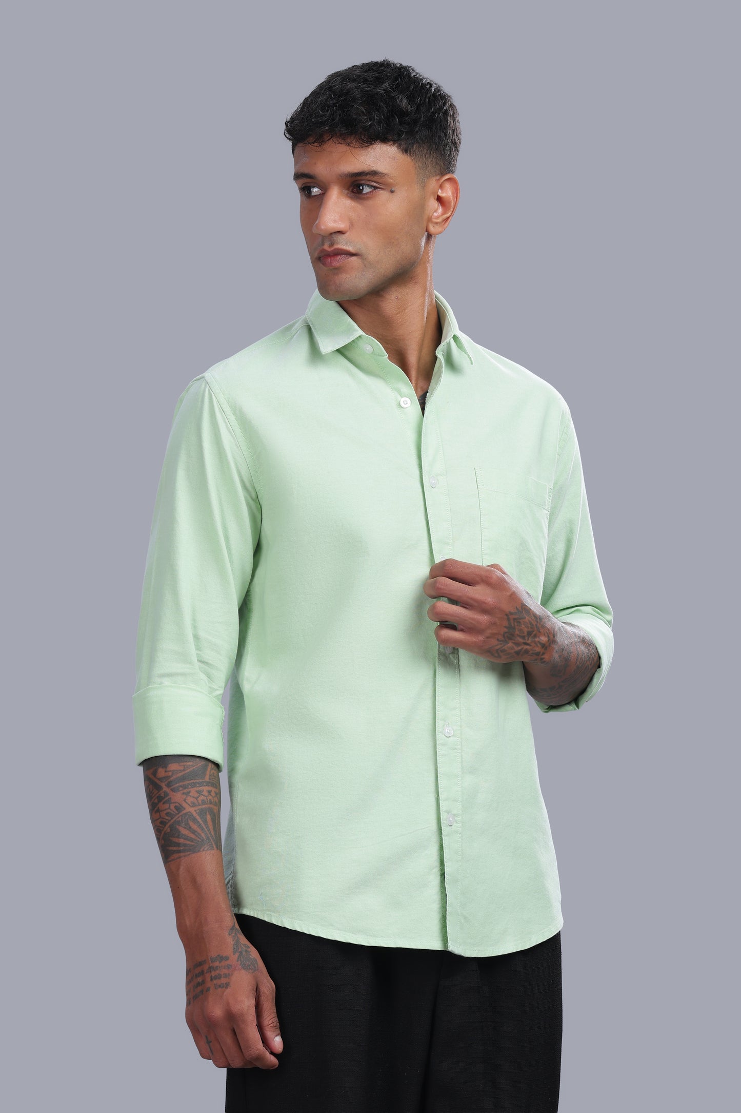 Attire Craft Men’s Mint Green Oxford Cotton Solid Casual Shirt