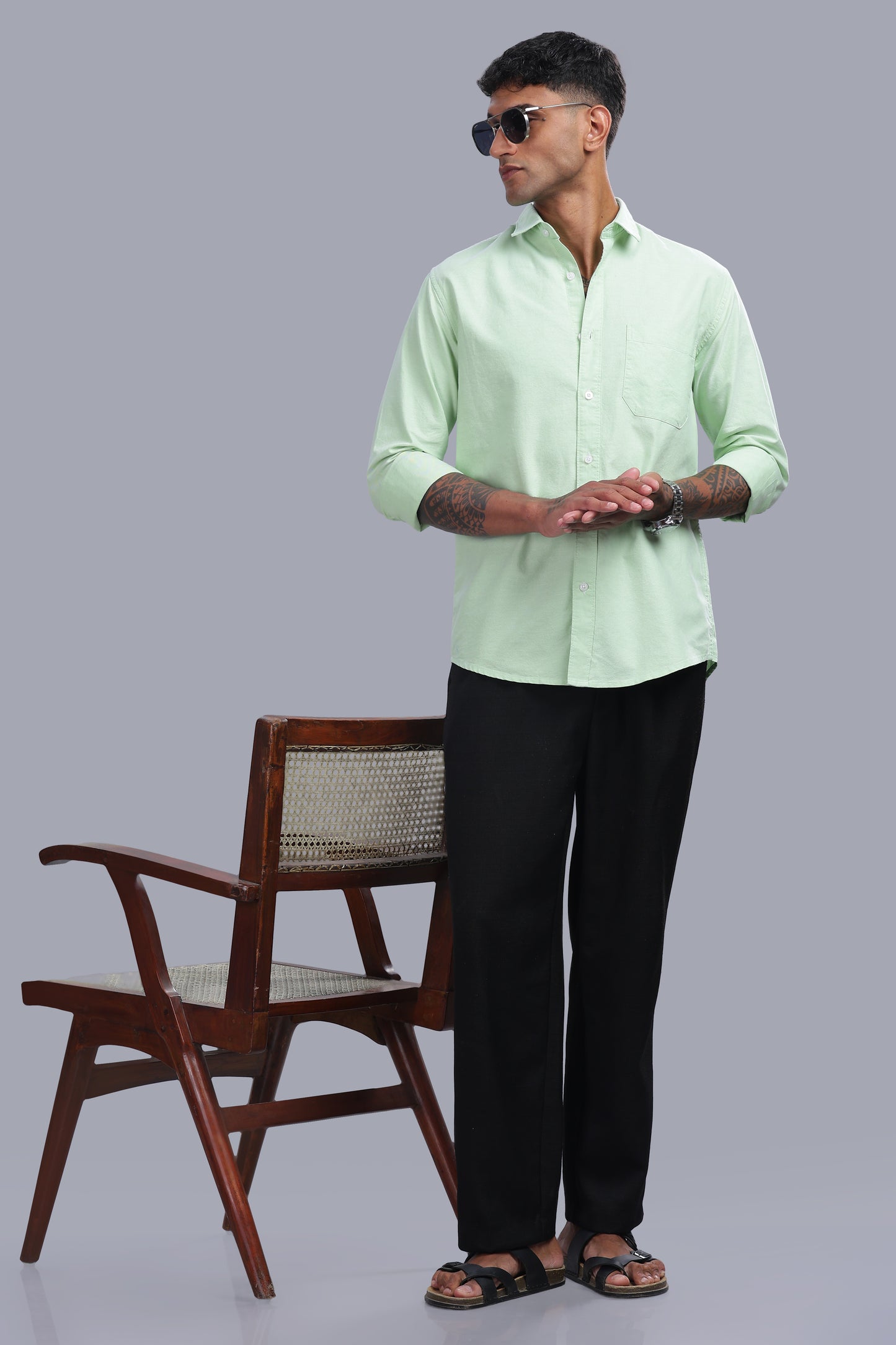 Attire Craft Men’s Mint Green Oxford Cotton Solid Casual Shirt