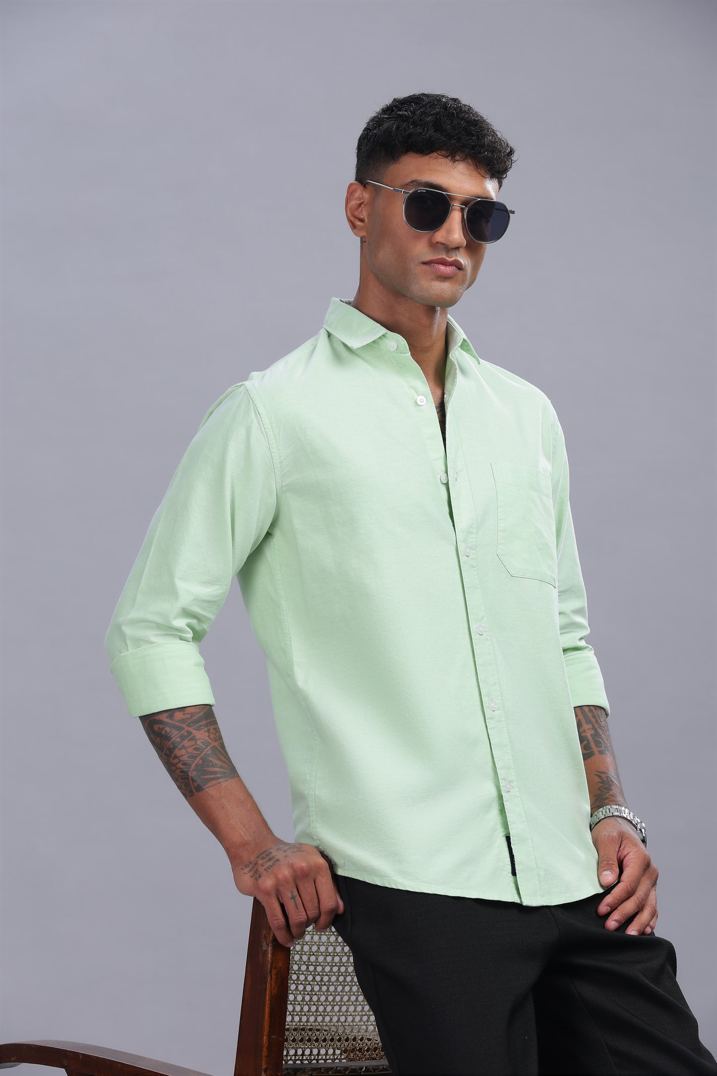 Attire Craft Men’s Mint Green Oxford Cotton Solid Casual Shirt