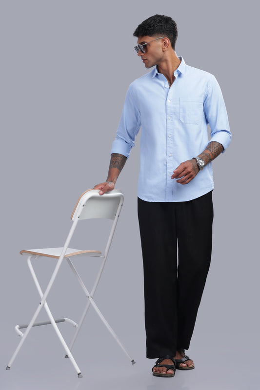 Attire Craft Men’s Baby Blue Oxford Cotton Solid Shirt