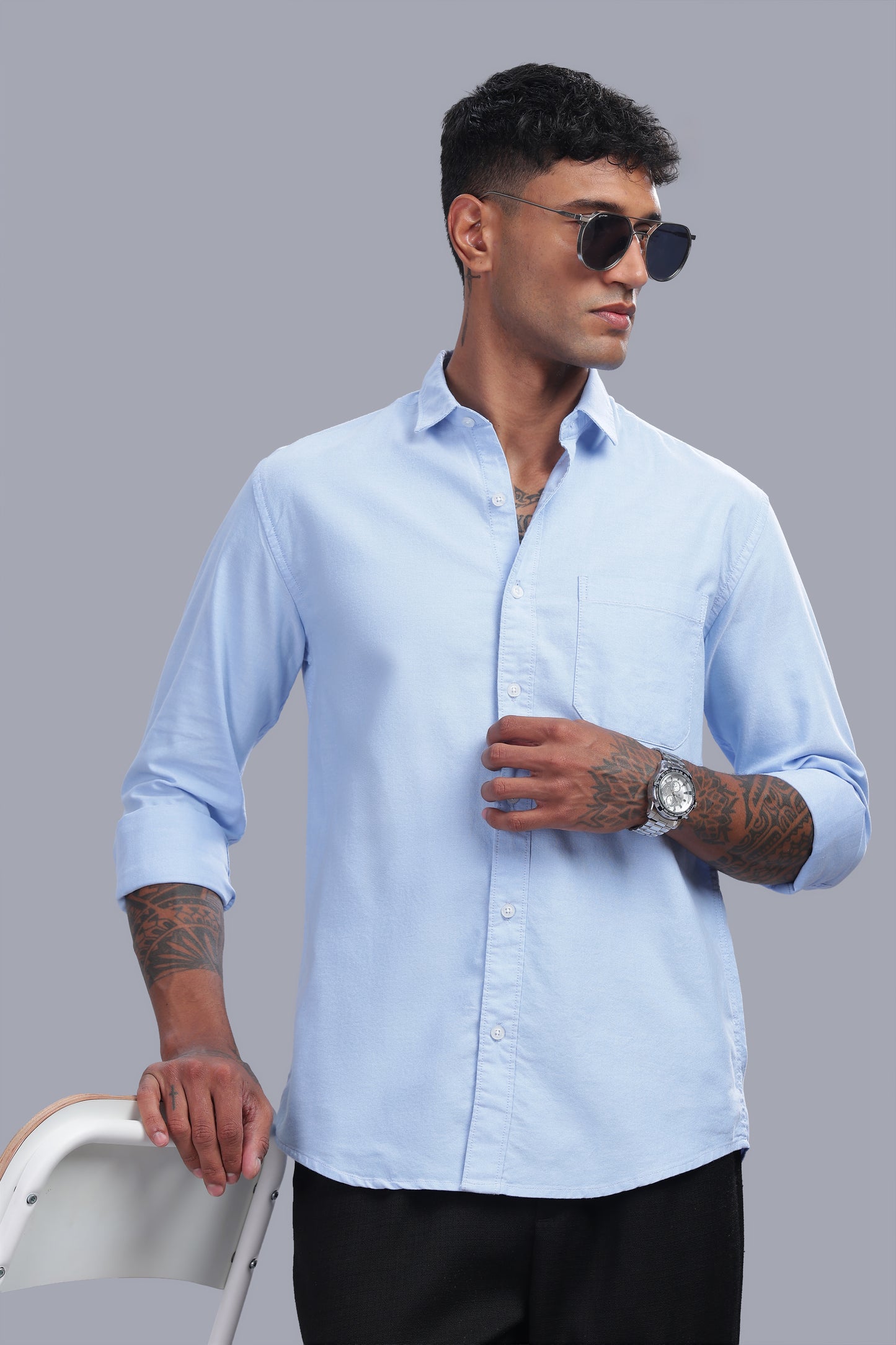 Attire Craft Men’s Baby Blue Oxford Cotton Solid Shirt