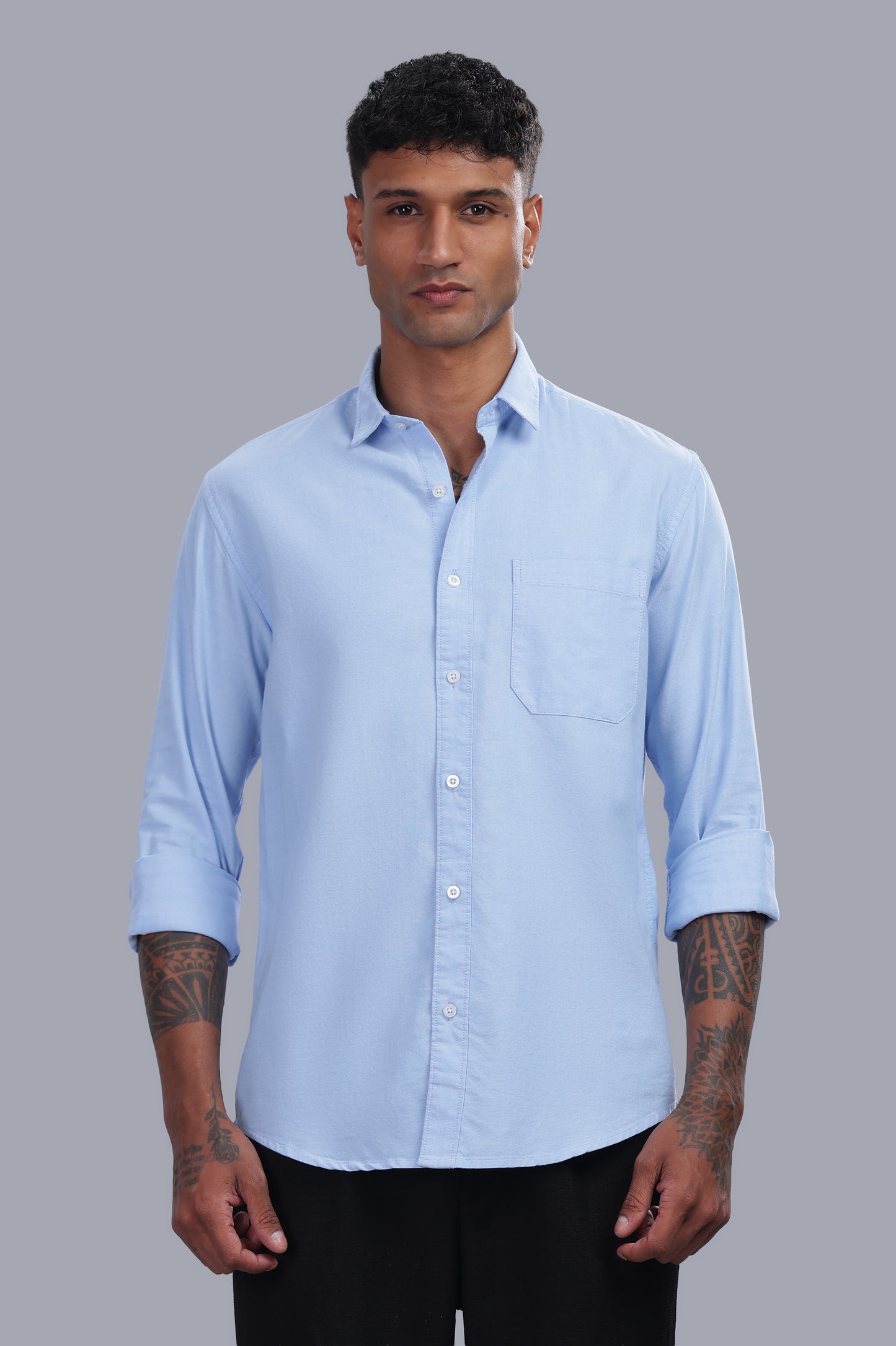 Attire Craft Men’s Baby Blue Oxford Cotton Solid Shirt