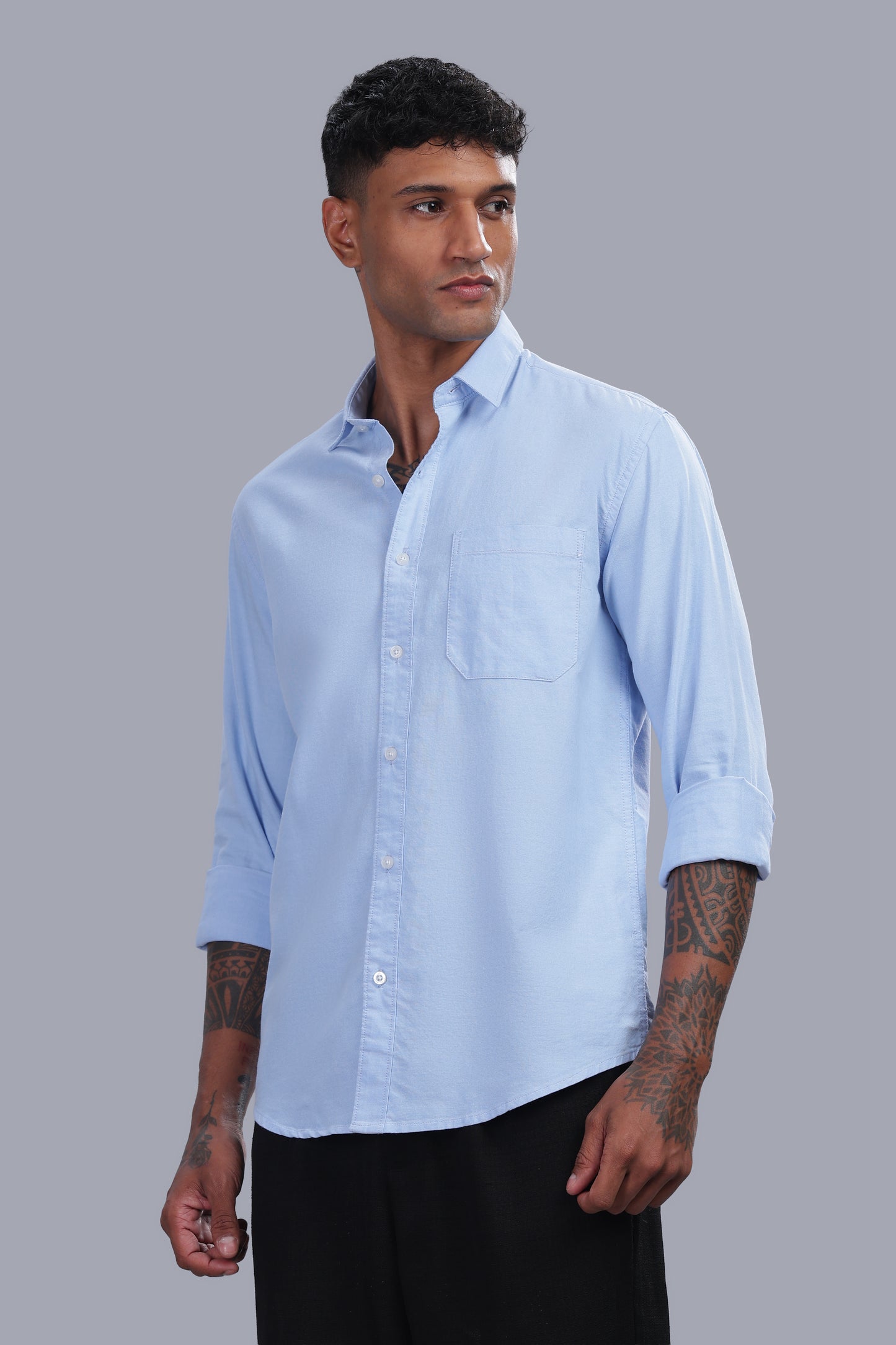 Attire Craft Men’s Baby Blue Oxford Cotton Solid Shirt