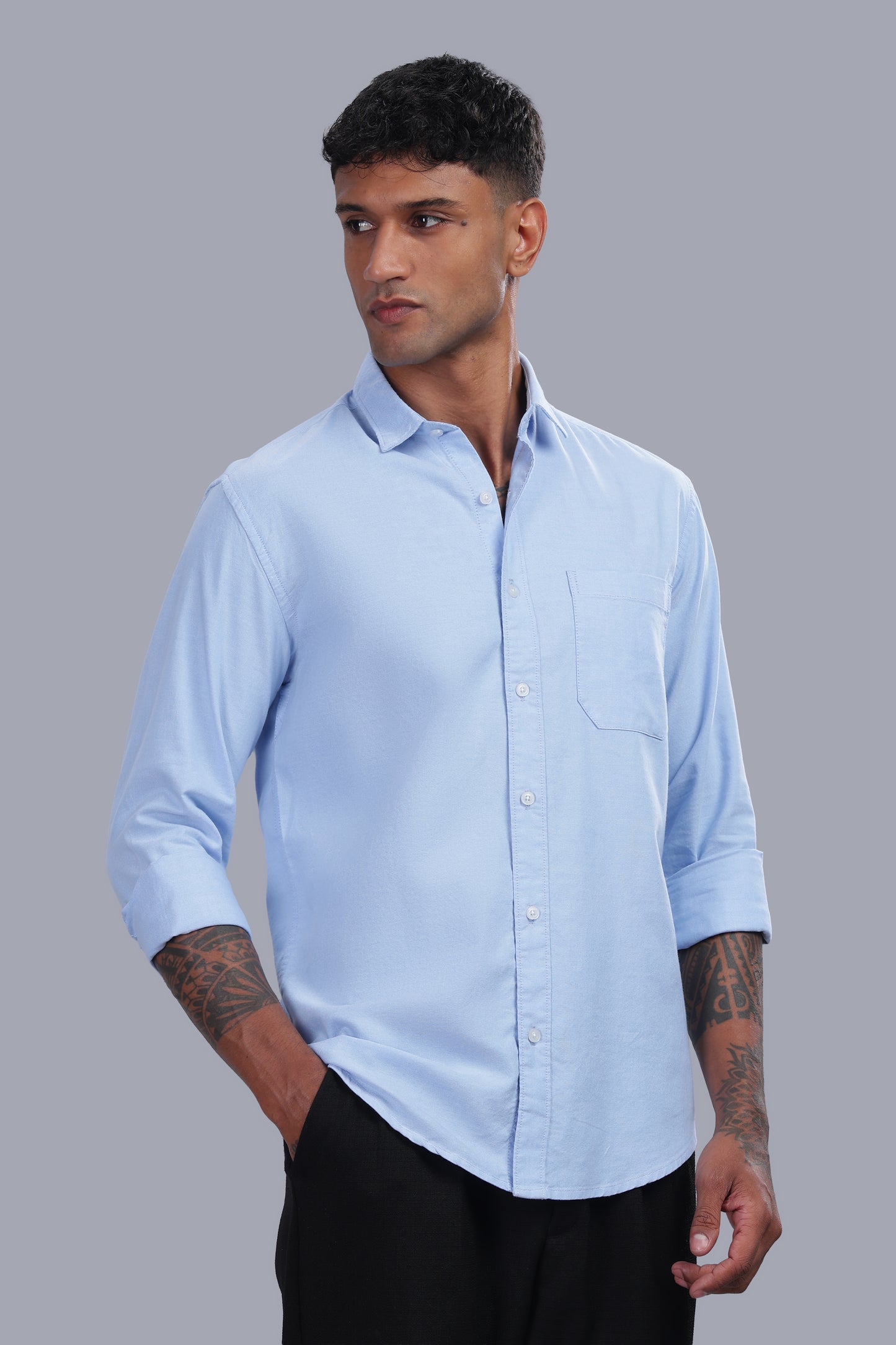 Attire Craft Men’s Baby Blue Oxford Cotton Solid Shirt