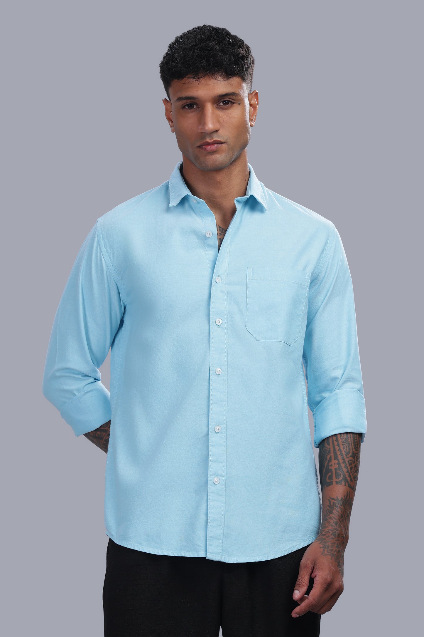 Attire Craft Men’s Aqua Blue Oxford Cotton Solid Shirt