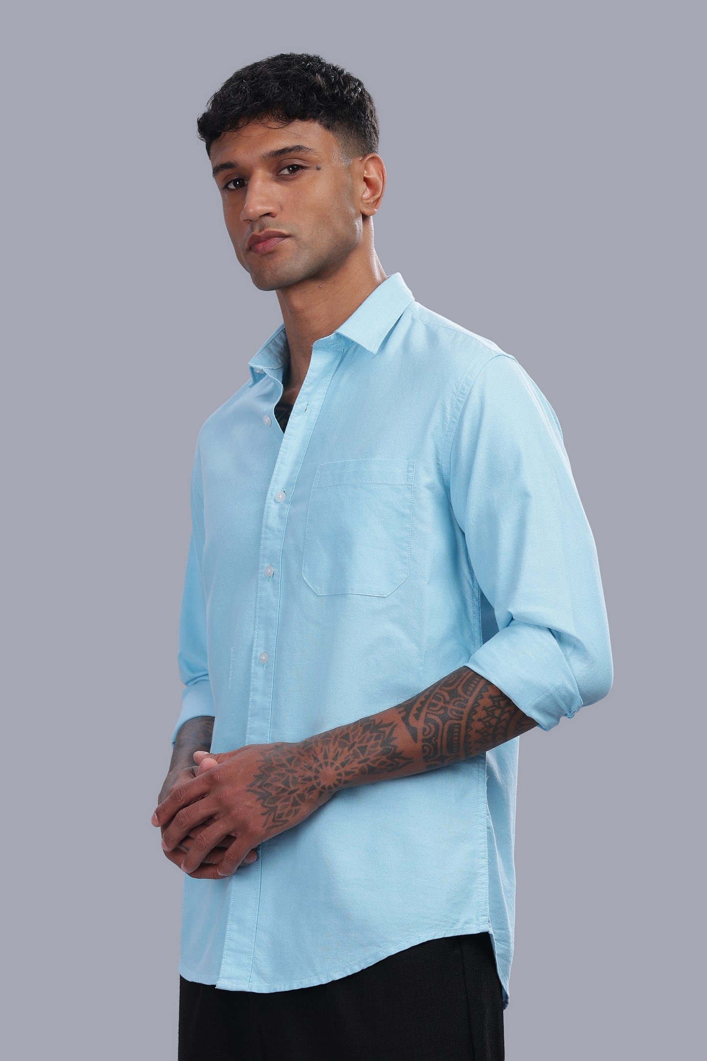 Attire Craft Men’s Aqua Blue Oxford Cotton Solid Shirt