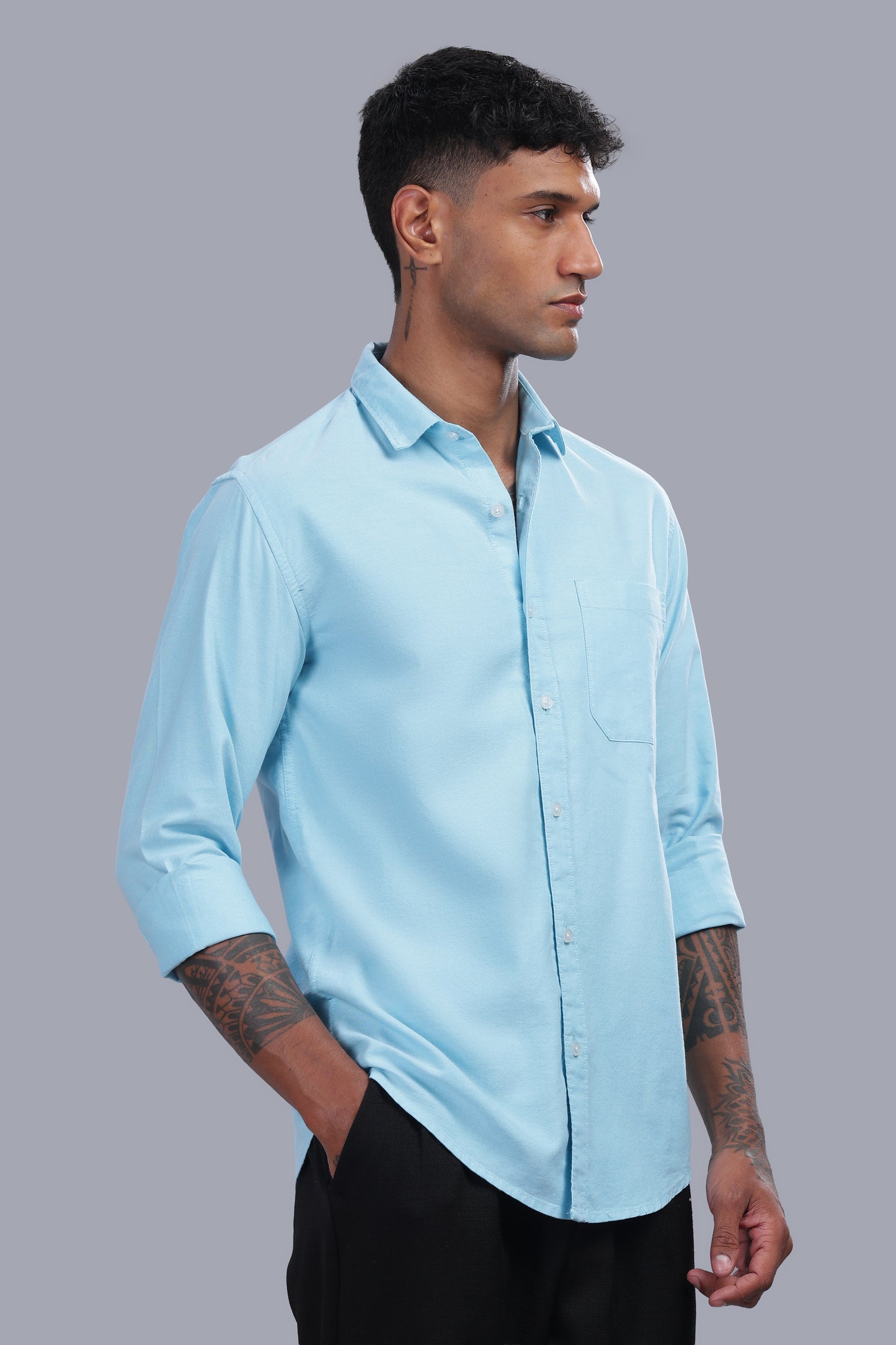 Attire Craft Men’s Aqua Blue Oxford Cotton Solid Shirt
