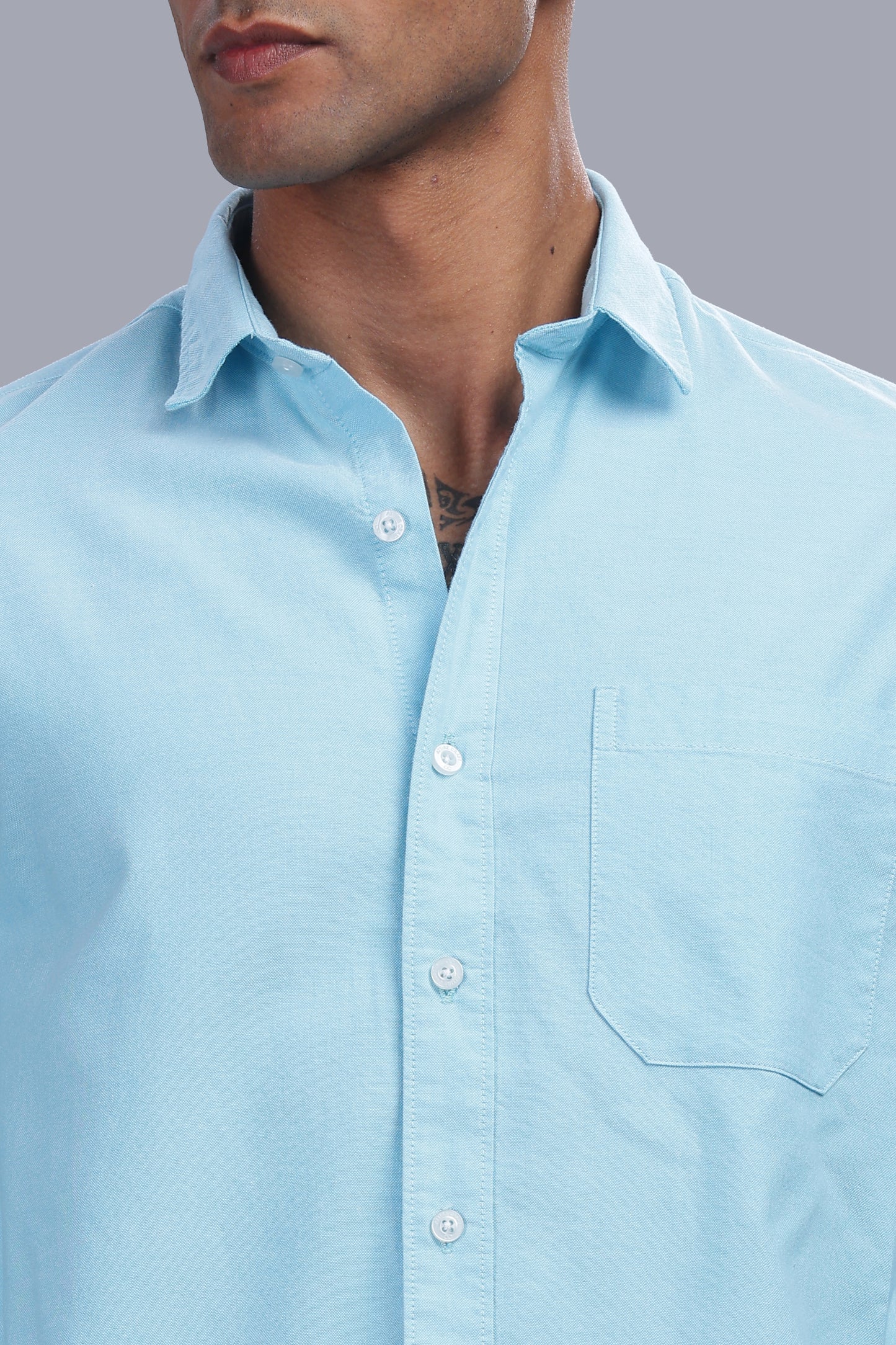 Attire Craft Men’s Aqua Blue Oxford Cotton Solid Shirt