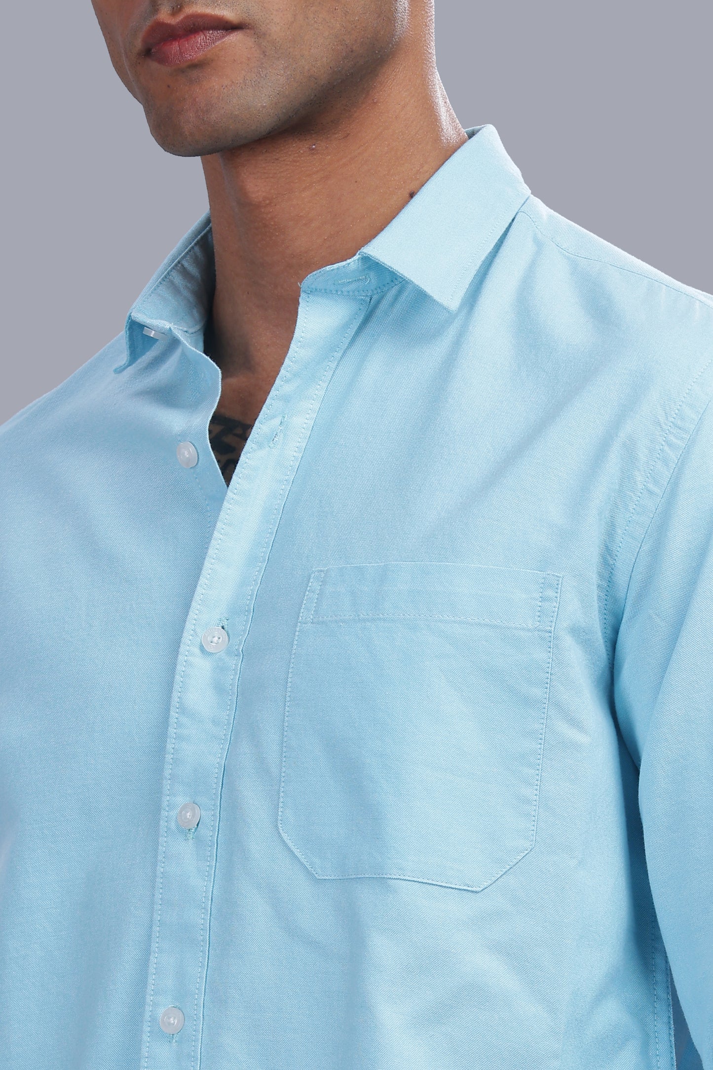 Attire Craft Men’s Aqua Blue Oxford Cotton Solid Shirt