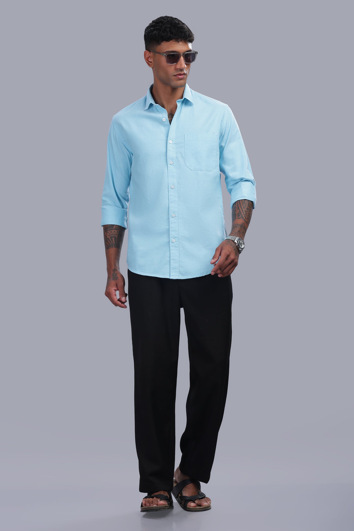 Attire Craft Men’s Aqua Blue Oxford Cotton Solid Shirt