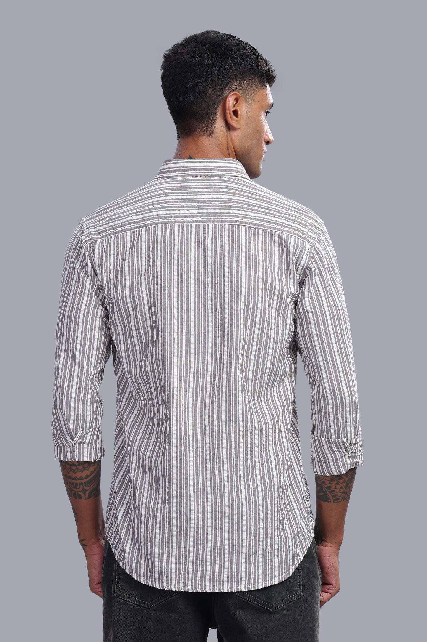 Attire Craft Ash Grey Striped Cotton Seersucker Shirt