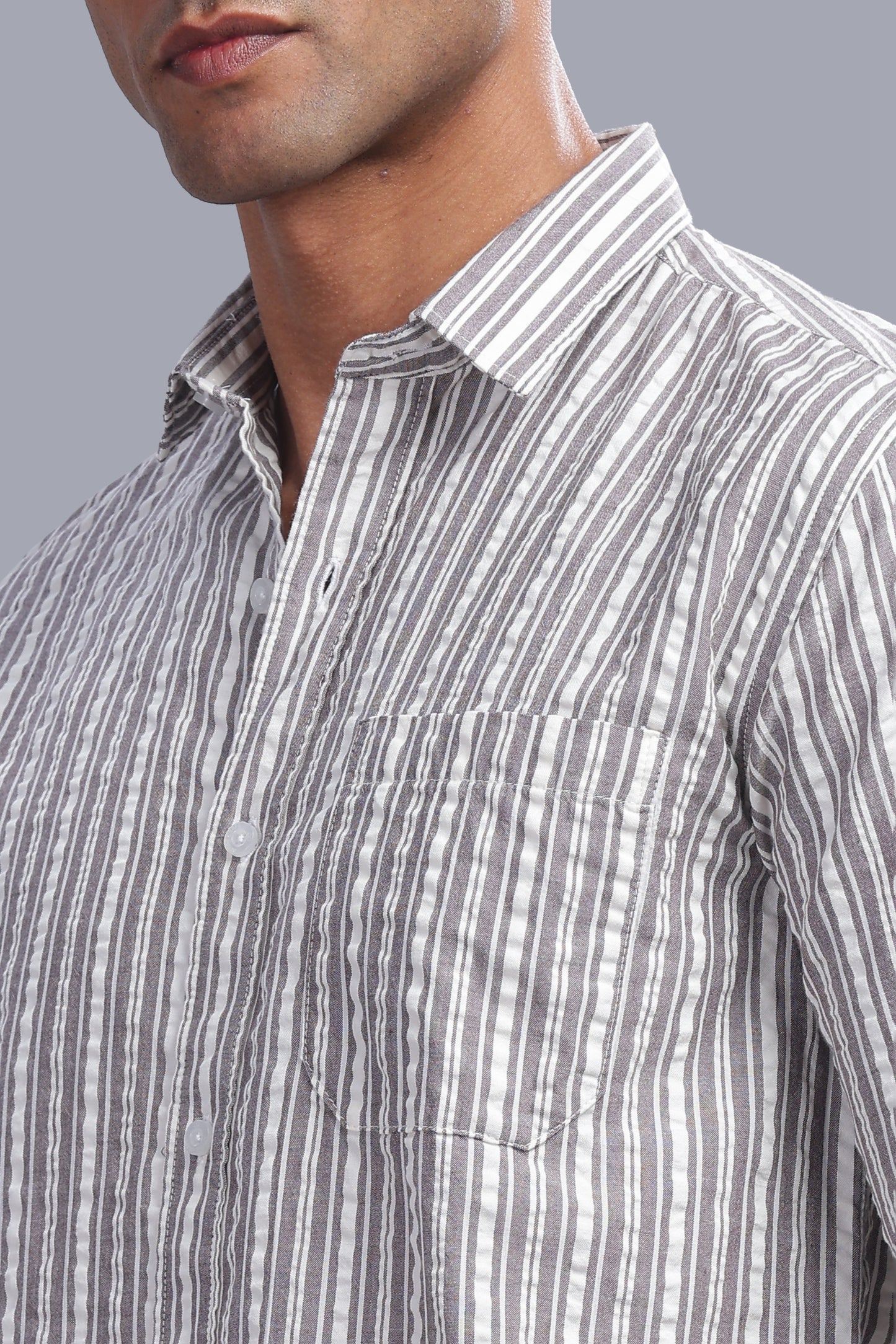 Attire Craft Ash Grey Striped Cotton Seersucker Shirt