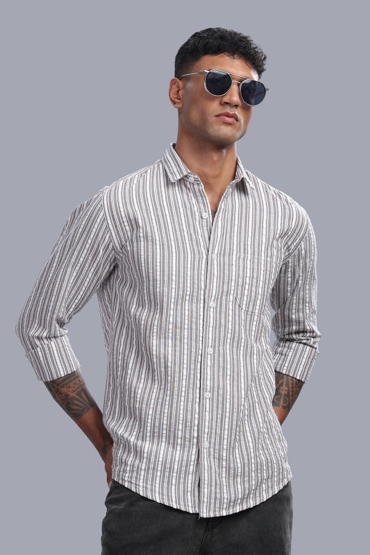 Attire Craft Ash Grey Striped Cotton Seersucker Shirt