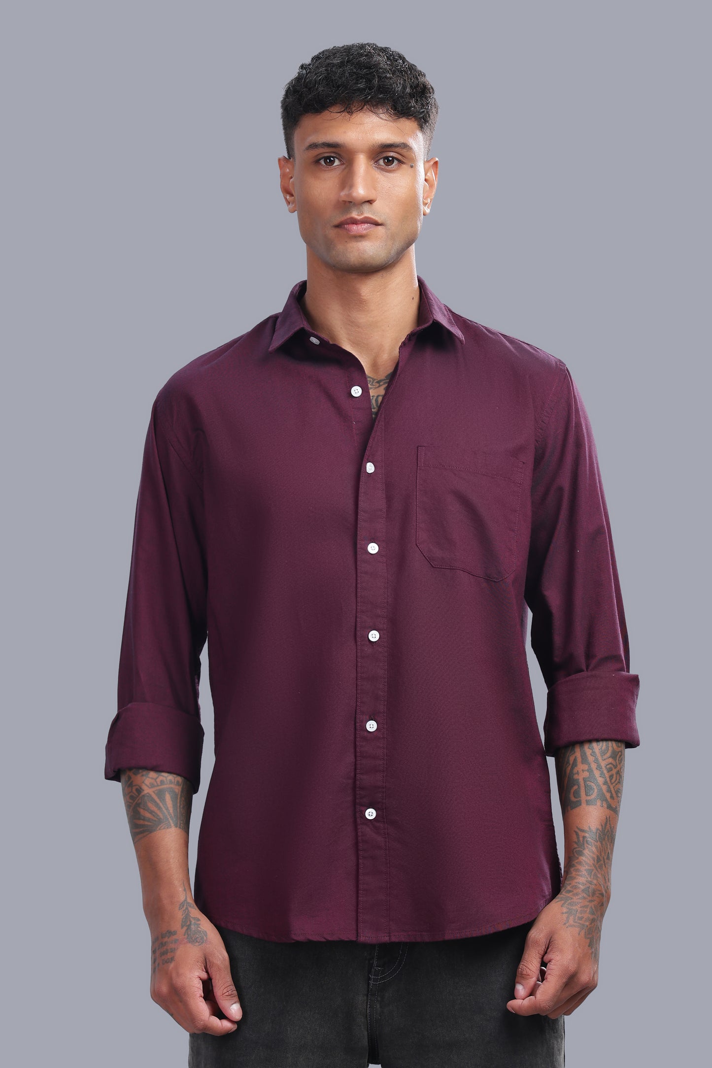Attire Craft Men’s Wine Burgundy Oxford Cotton Solid Shirt