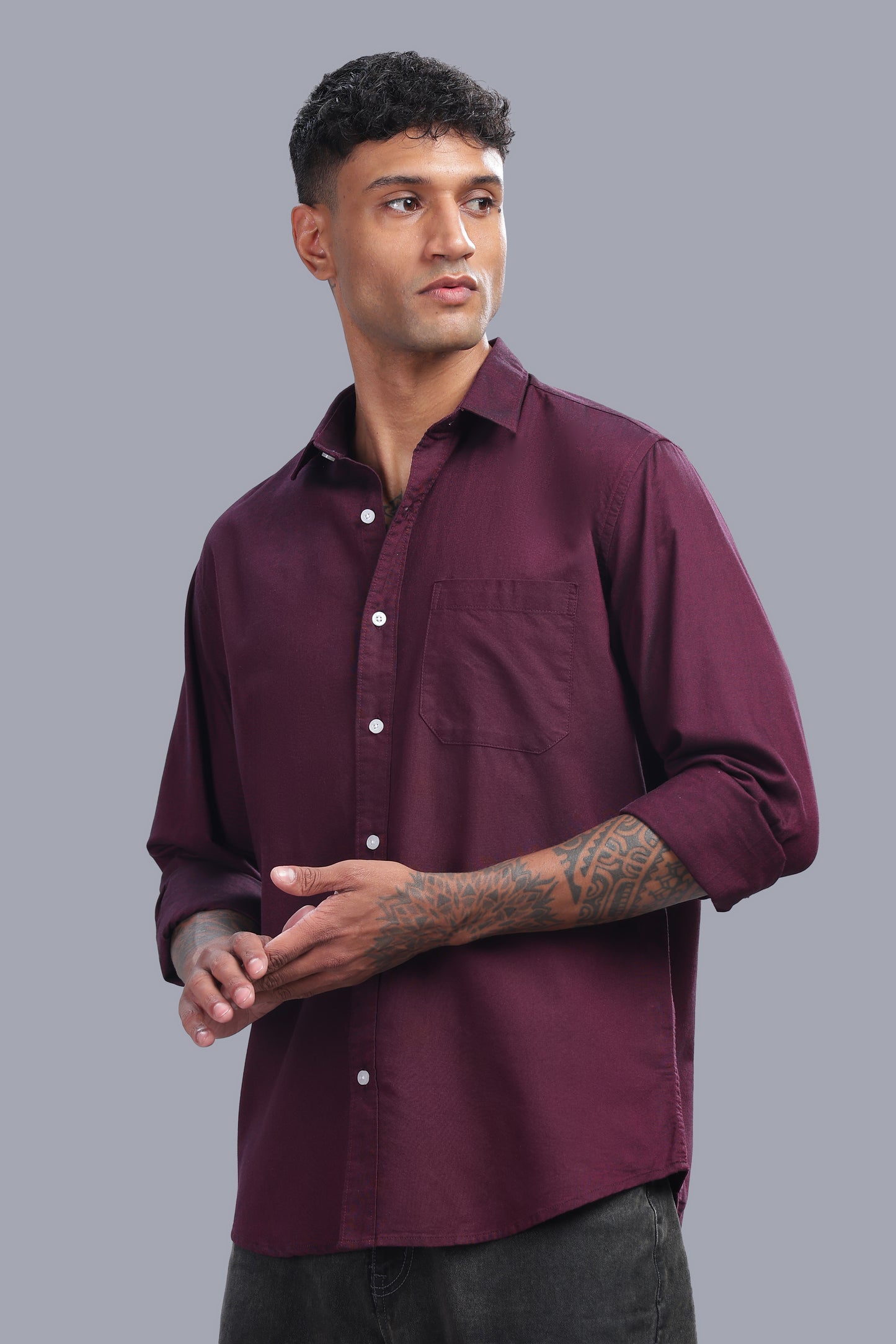Attire Craft Men’s Wine Burgundy Oxford Cotton Solid Shirt