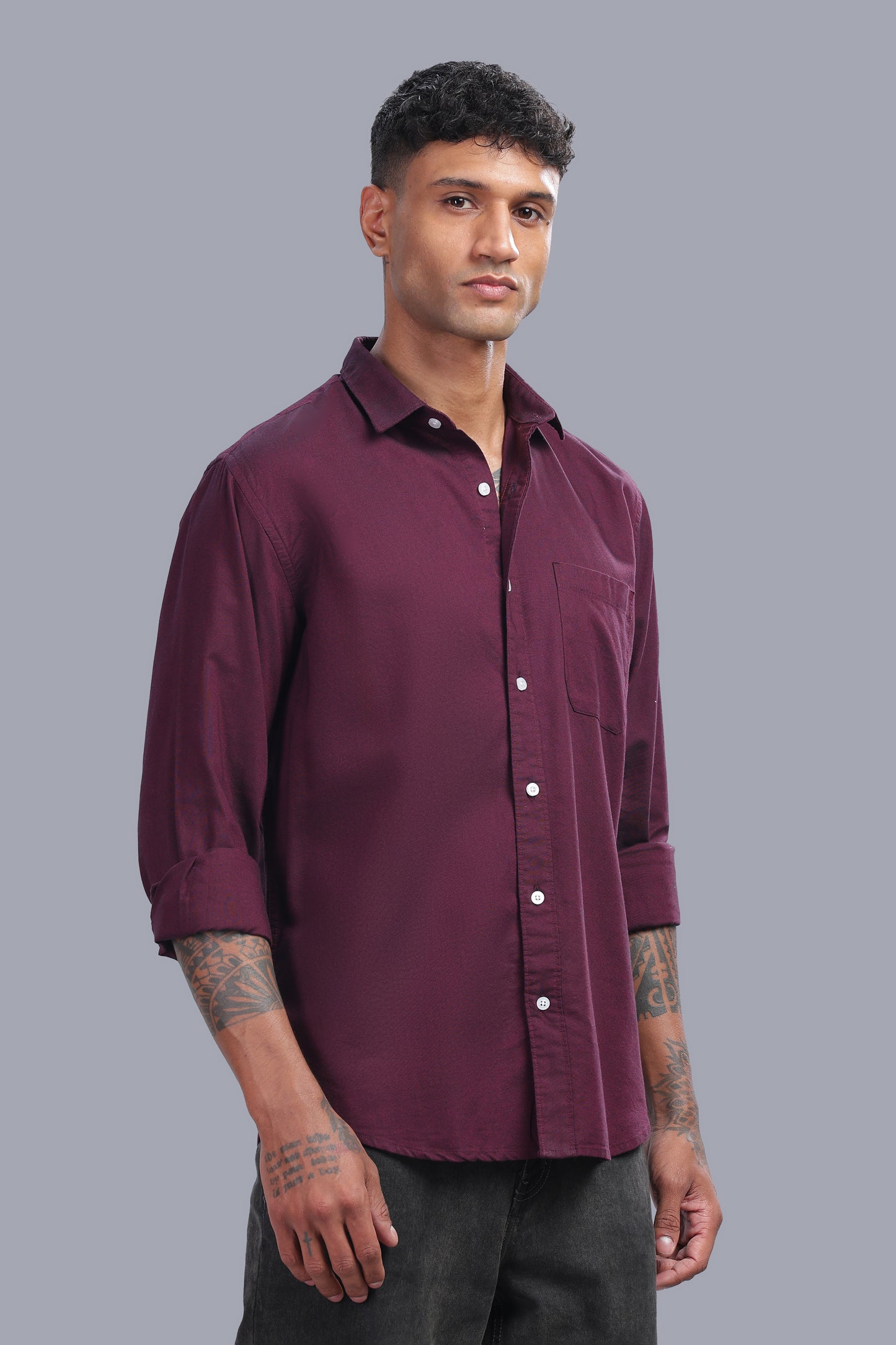 Attire Craft Men’s Wine Burgundy Oxford Cotton Solid Shirt