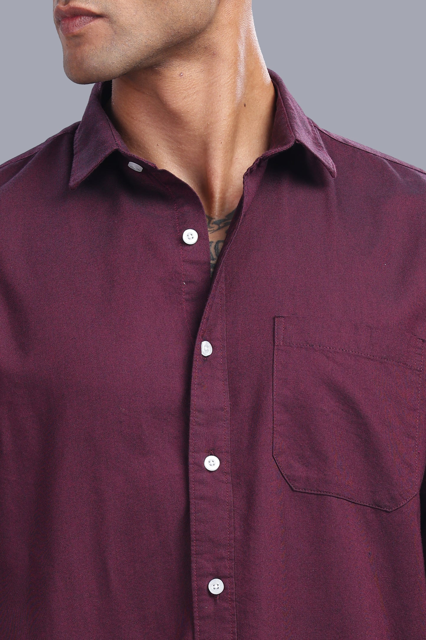 Attire Craft Men’s Wine Burgundy Oxford Cotton Solid Shirt