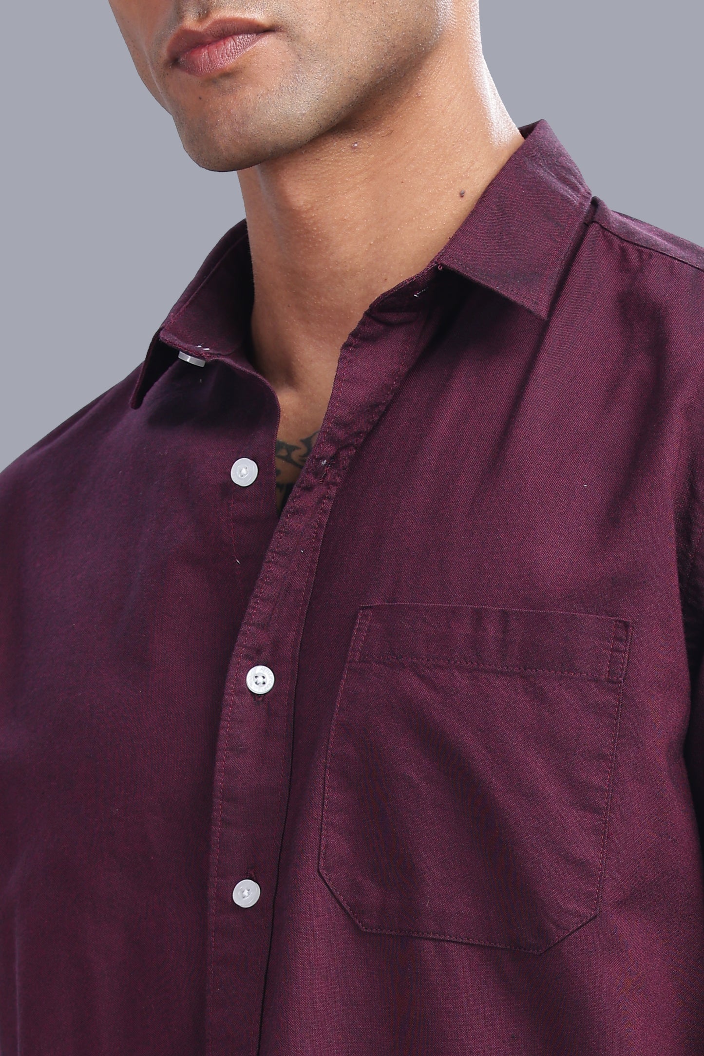 Attire Craft Men’s Wine Burgundy Oxford Cotton Solid Shirt