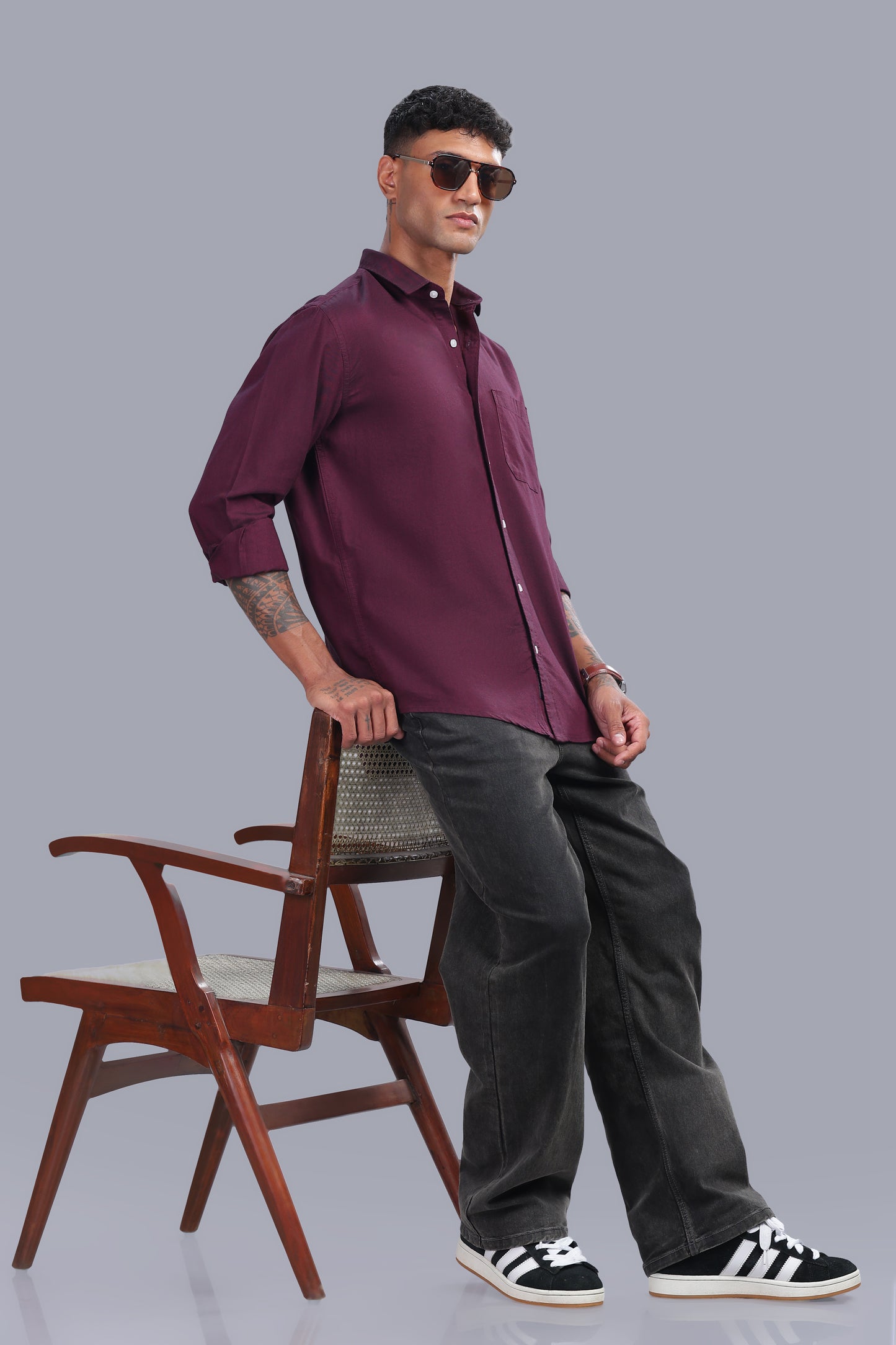 Attire Craft Men’s Wine Burgundy Oxford Cotton Solid Shirt