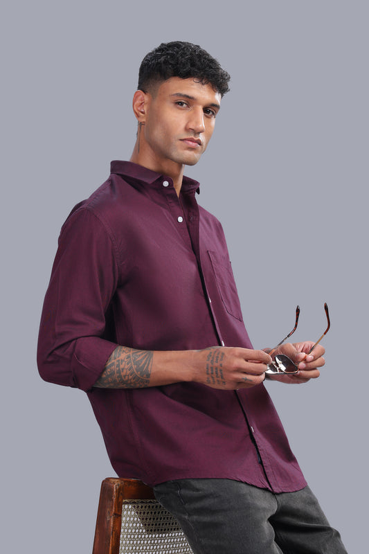 Attire Craft Men’s Wine Burgundy Oxford Cotton Solid Shirt