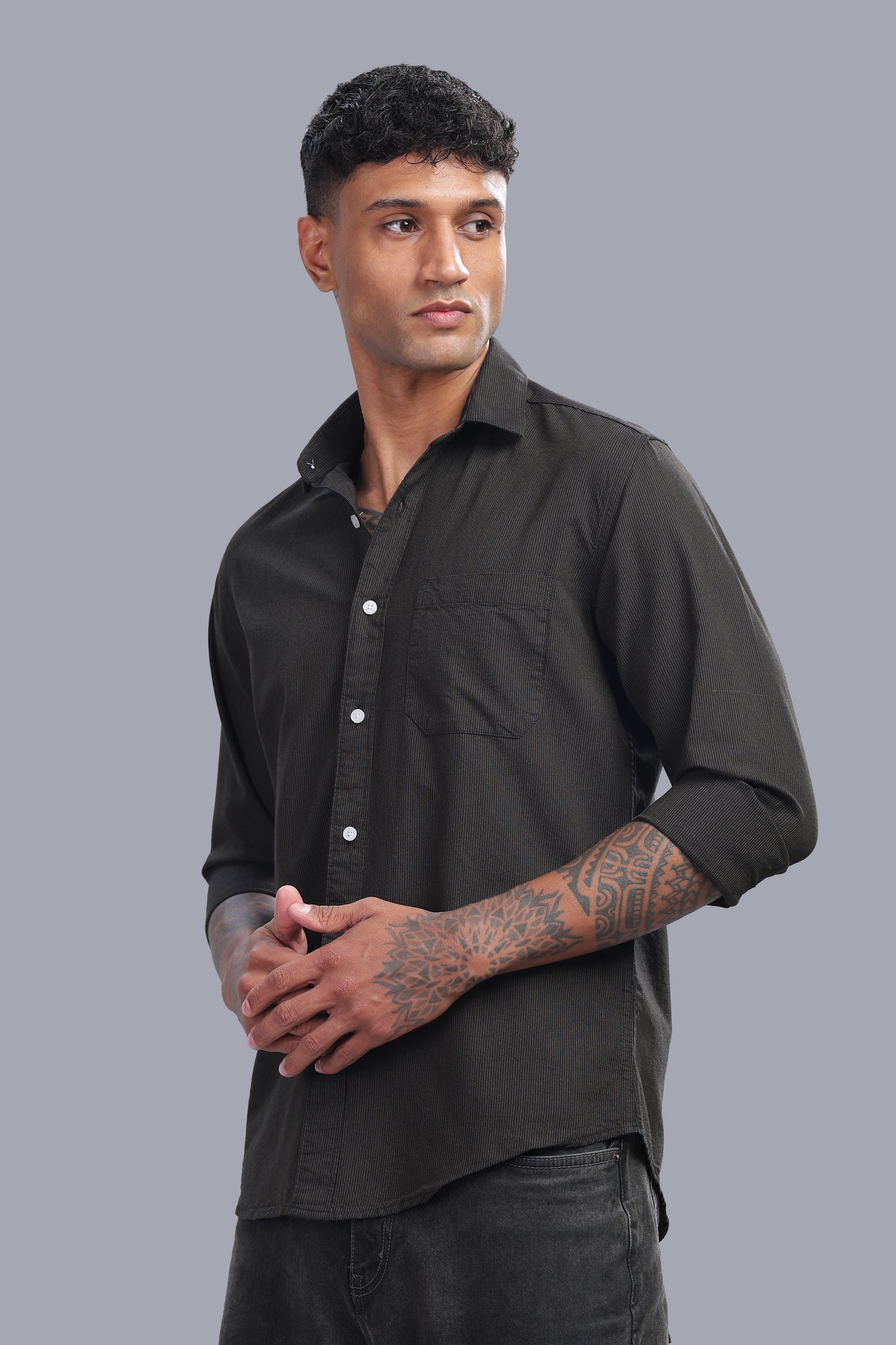 Attire Craft Charcoal Grey Oxford Micro Stripe Shirt