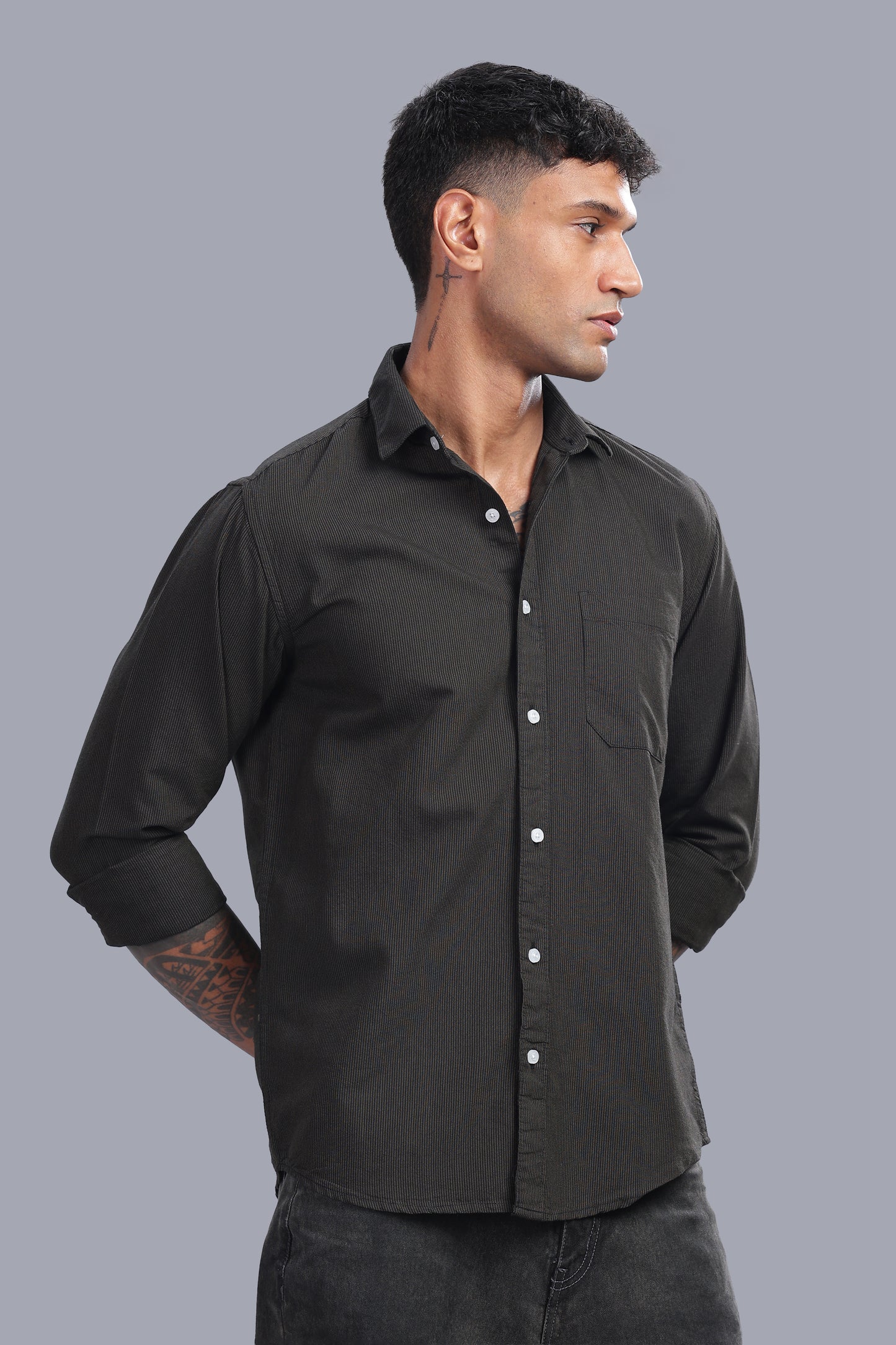Attire Craft Charcoal Grey Oxford Micro Stripe Shirt