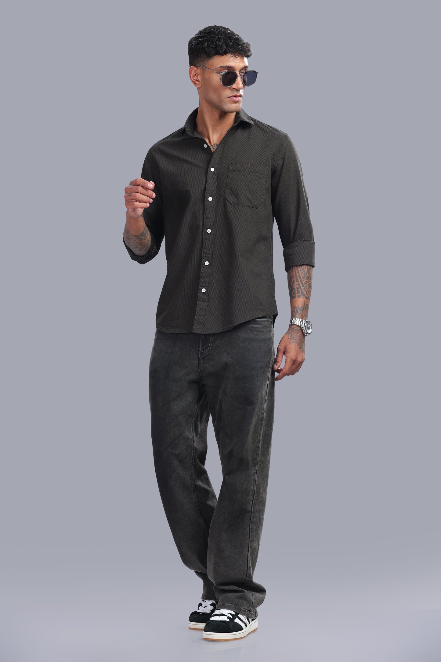 Attire Craft Charcoal Grey Oxford Micro Stripe Shirt