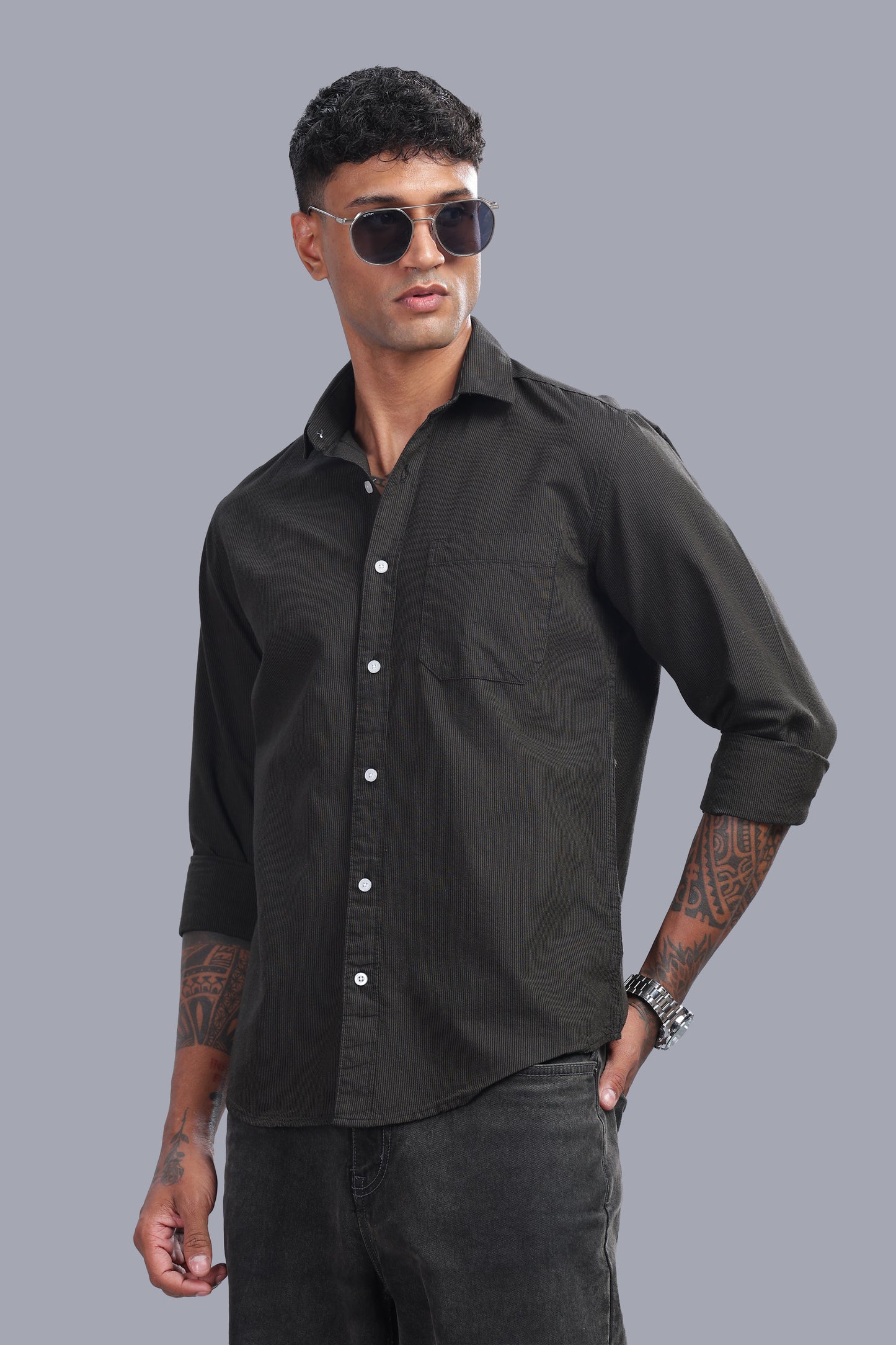 Attire Craft Charcoal Grey Oxford Micro Stripe Shirt