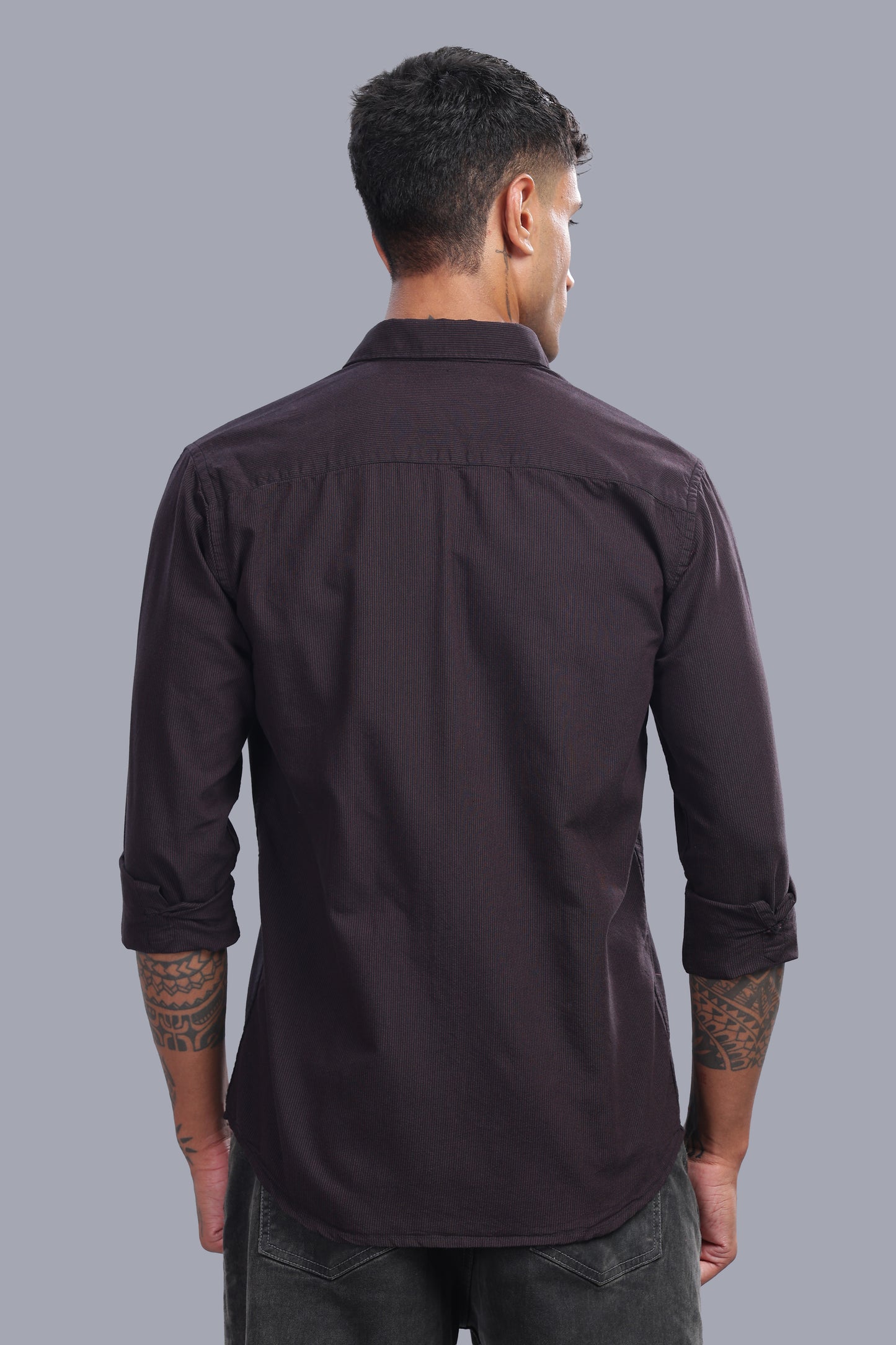 Attire Craft Coffee Brown Oxford Cotton Micro Stripe Shirt