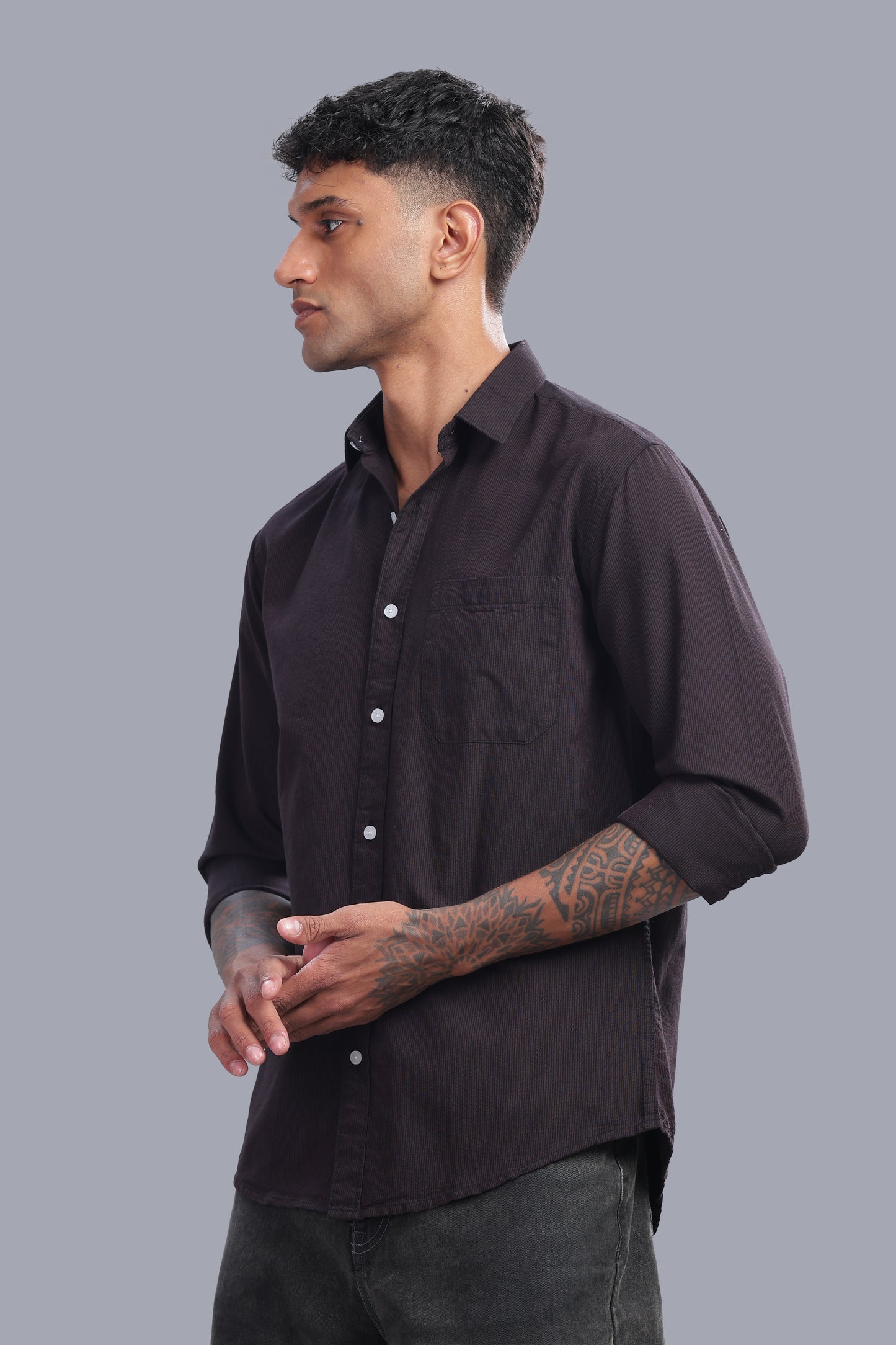 Attire Craft Coffee Brown Oxford Cotton Micro Stripe Shirt