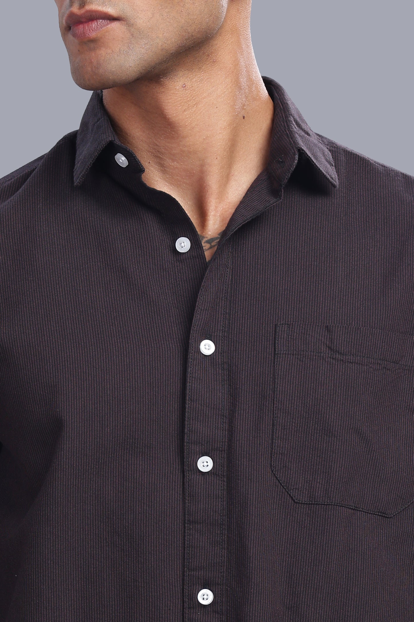 Attire Craft Coffee Brown Oxford Cotton Micro Stripe Shirt
