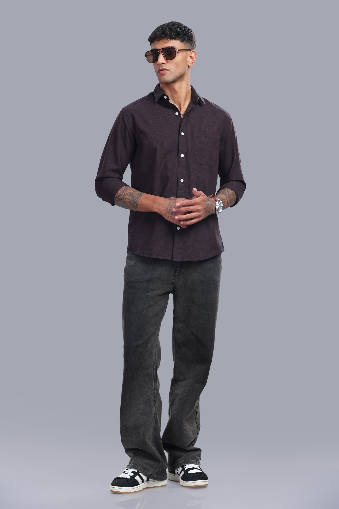 Attire Craft Coffee Brown Oxford Cotton Micro Stripe Shirt