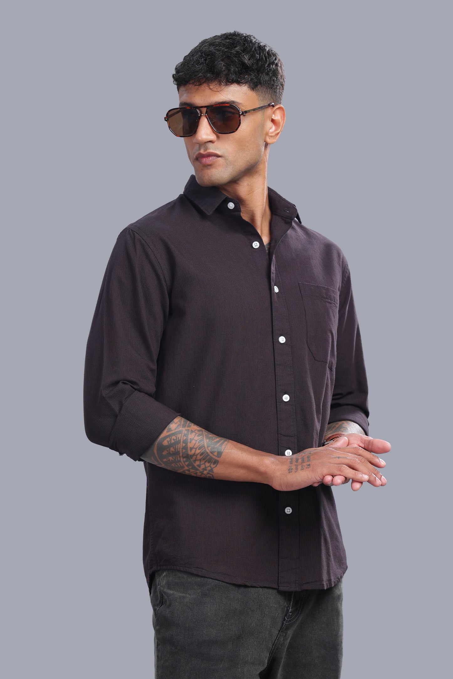 Attire Craft Coffee Brown Oxford Cotton Micro Stripe Shirt
