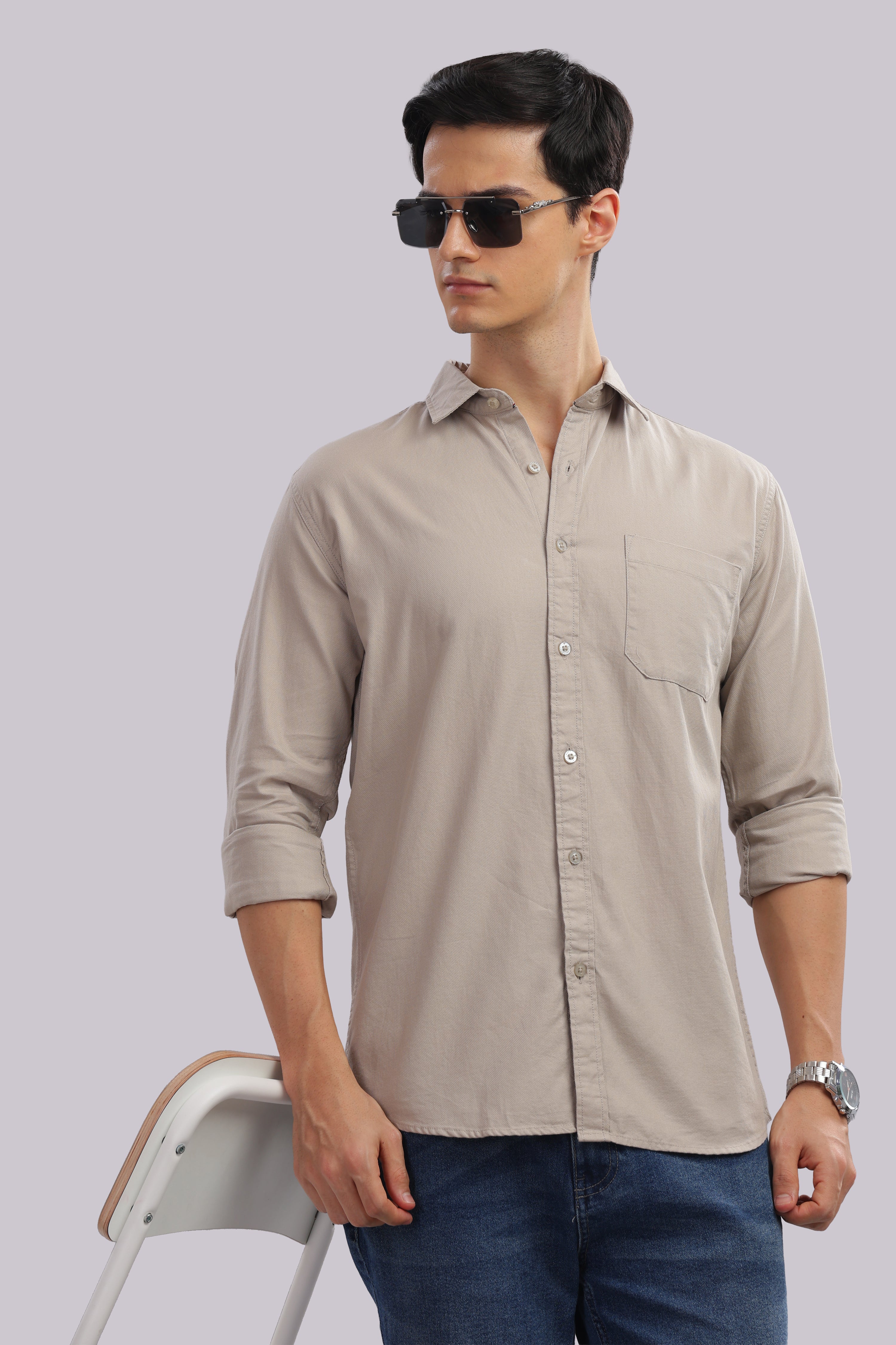 Attire Craft Beige Dobby Shirt