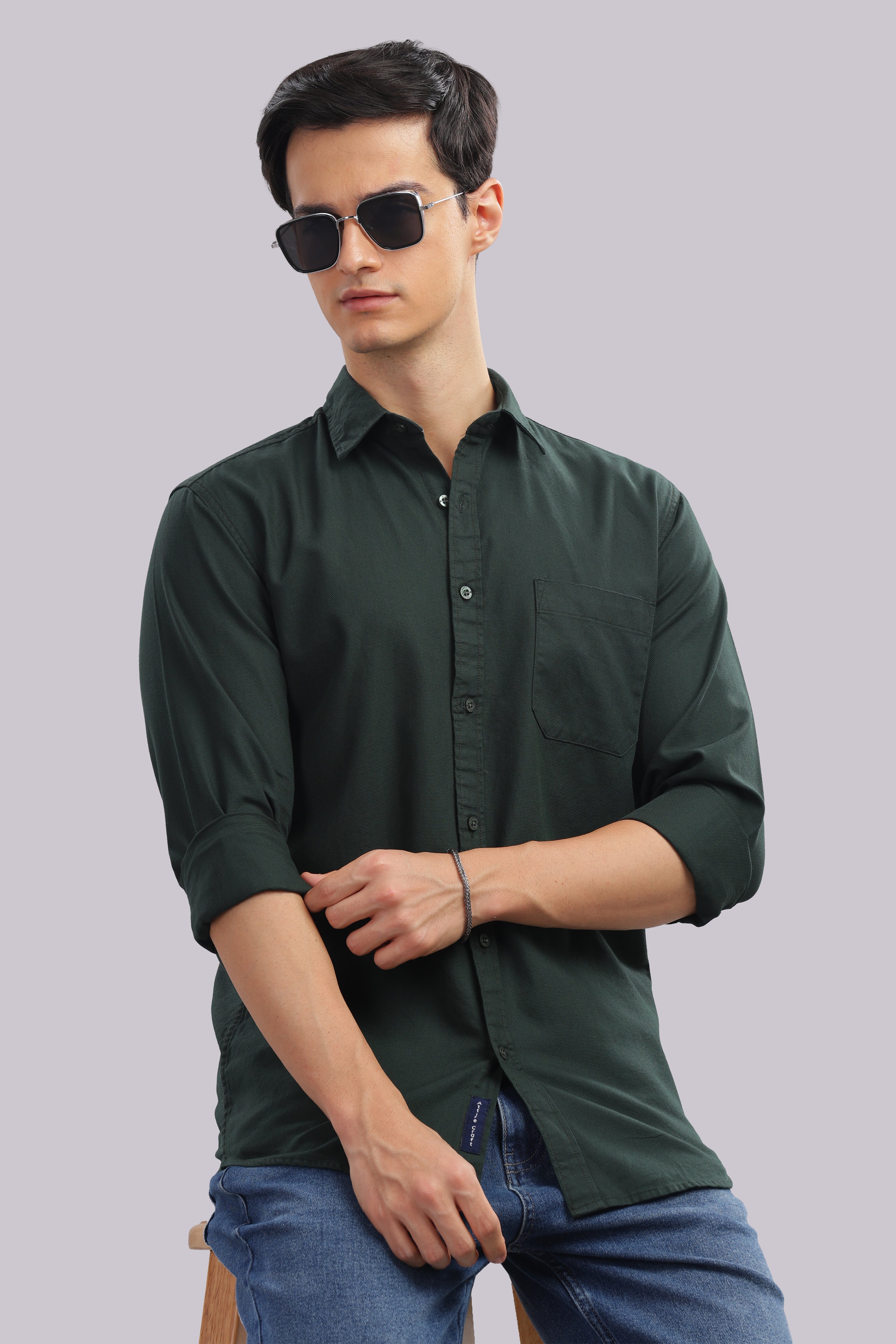Attire Craft Green Dobby Shirt