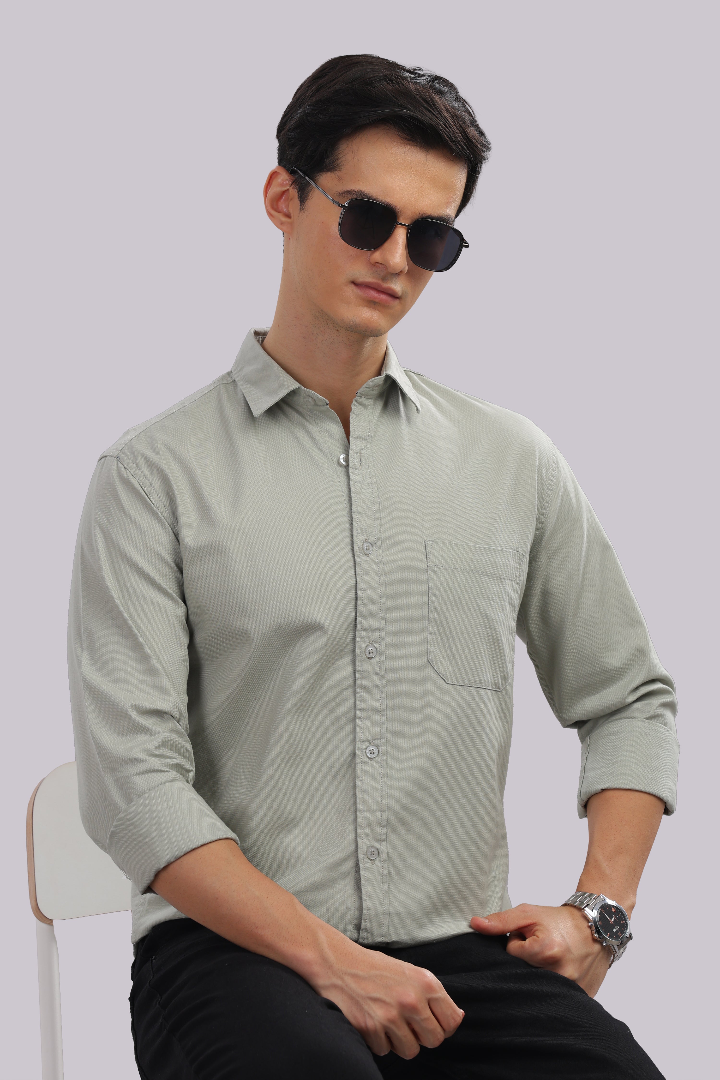 Attire Craft Sage Green Dobby Shirt