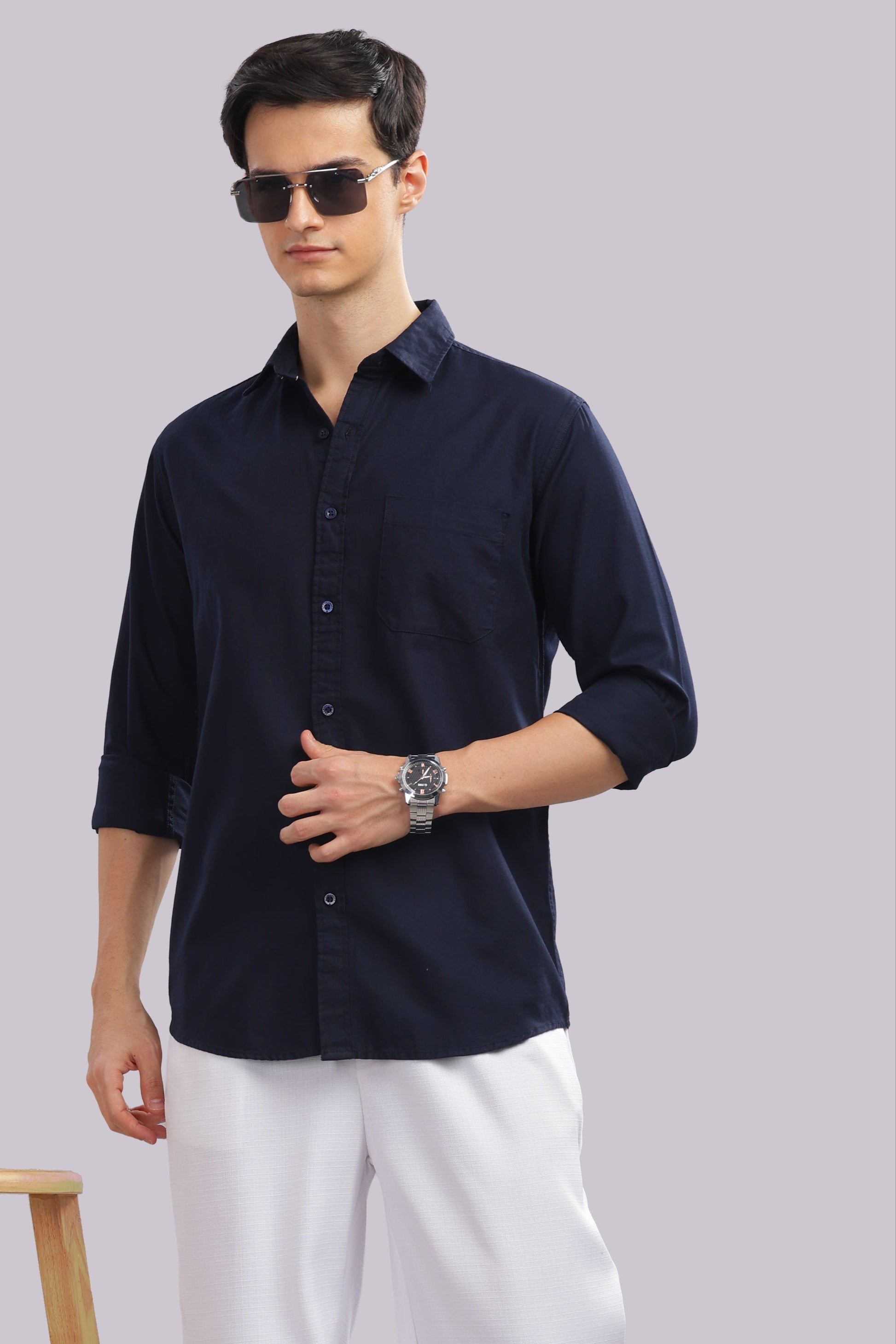 Attire Craft Navy Blue Dobby Shirt