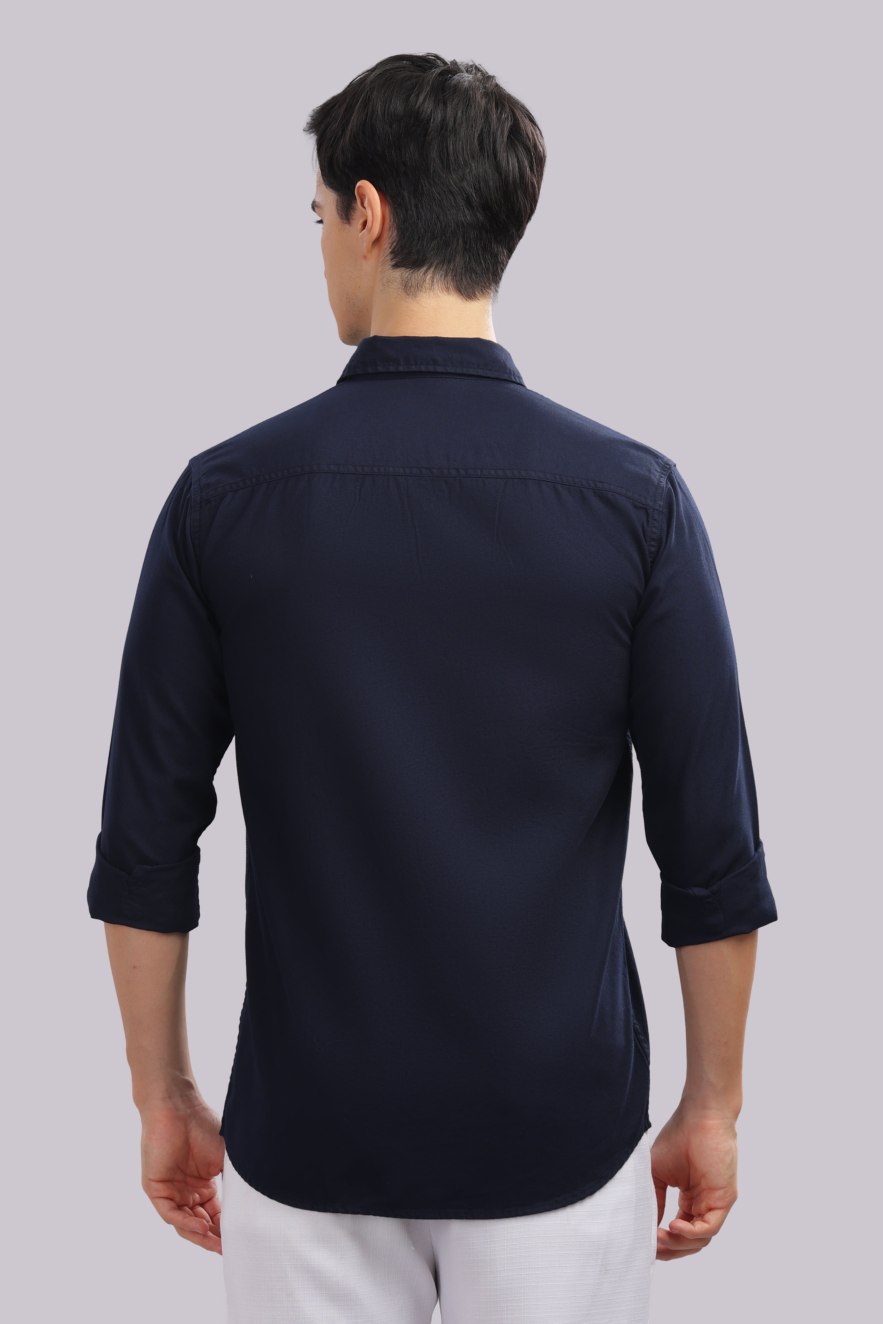 Attire Craft Navy Blue Dobby Shirt