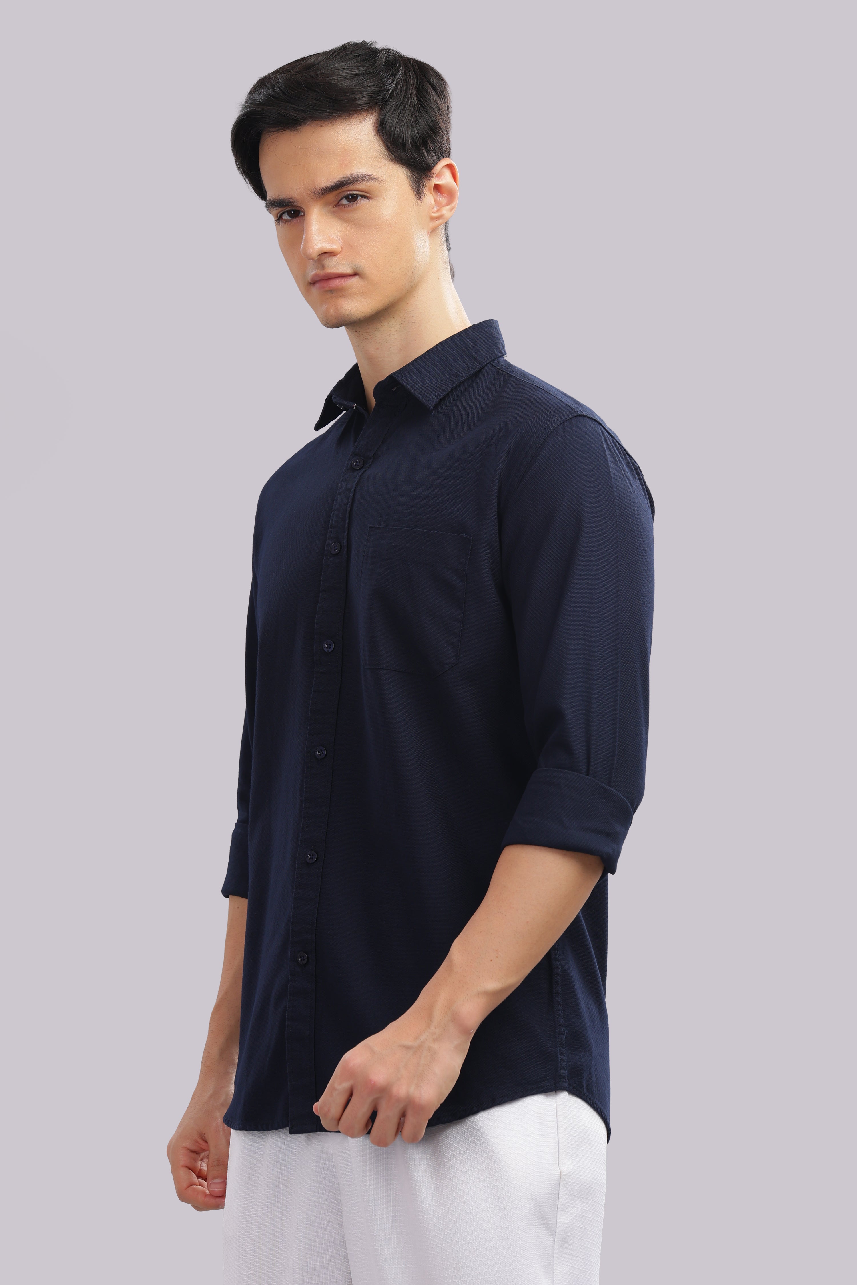 Attire Craft Navy Blue Dobby Shirt