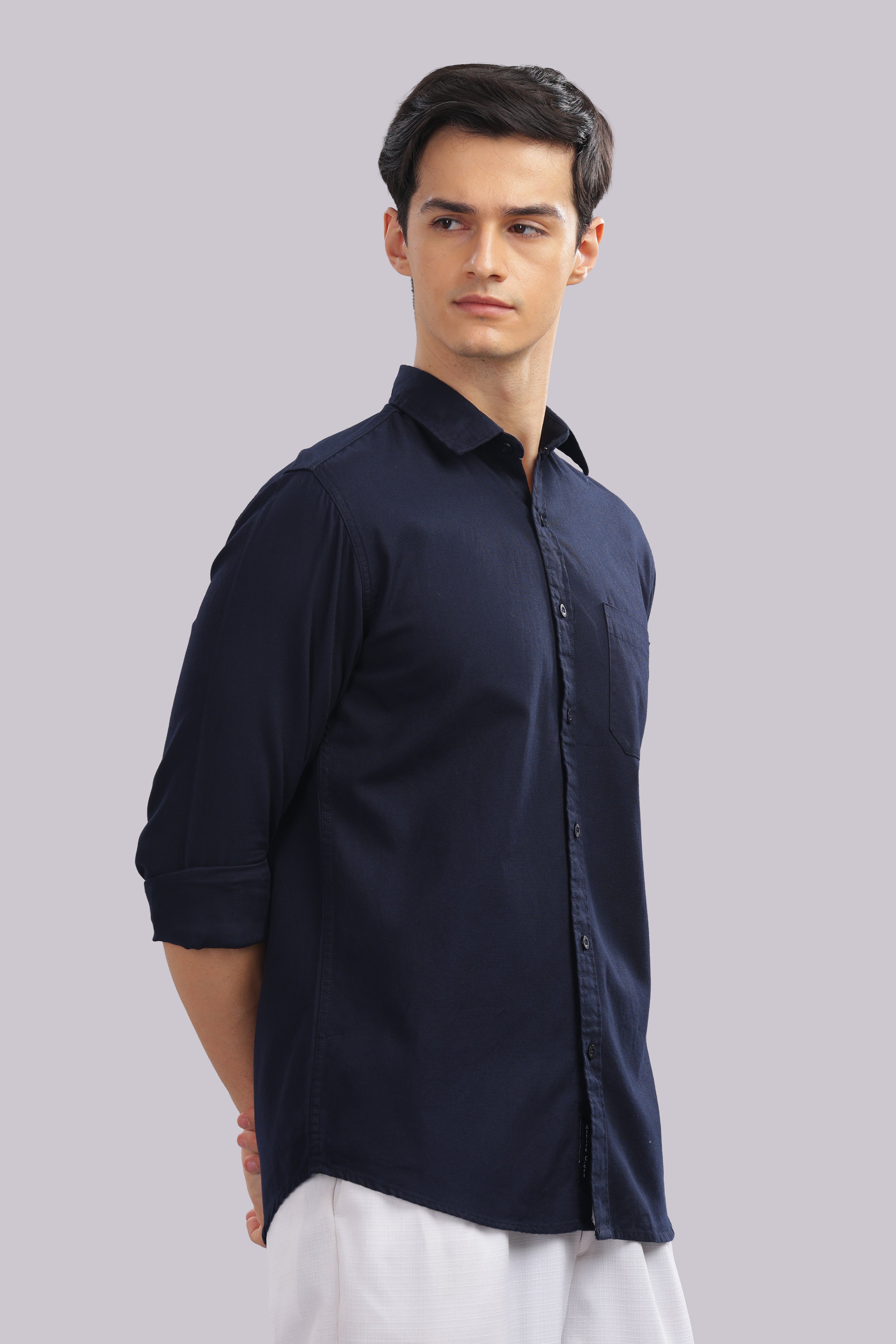 Attire Craft Navy Blue Dobby Shirt