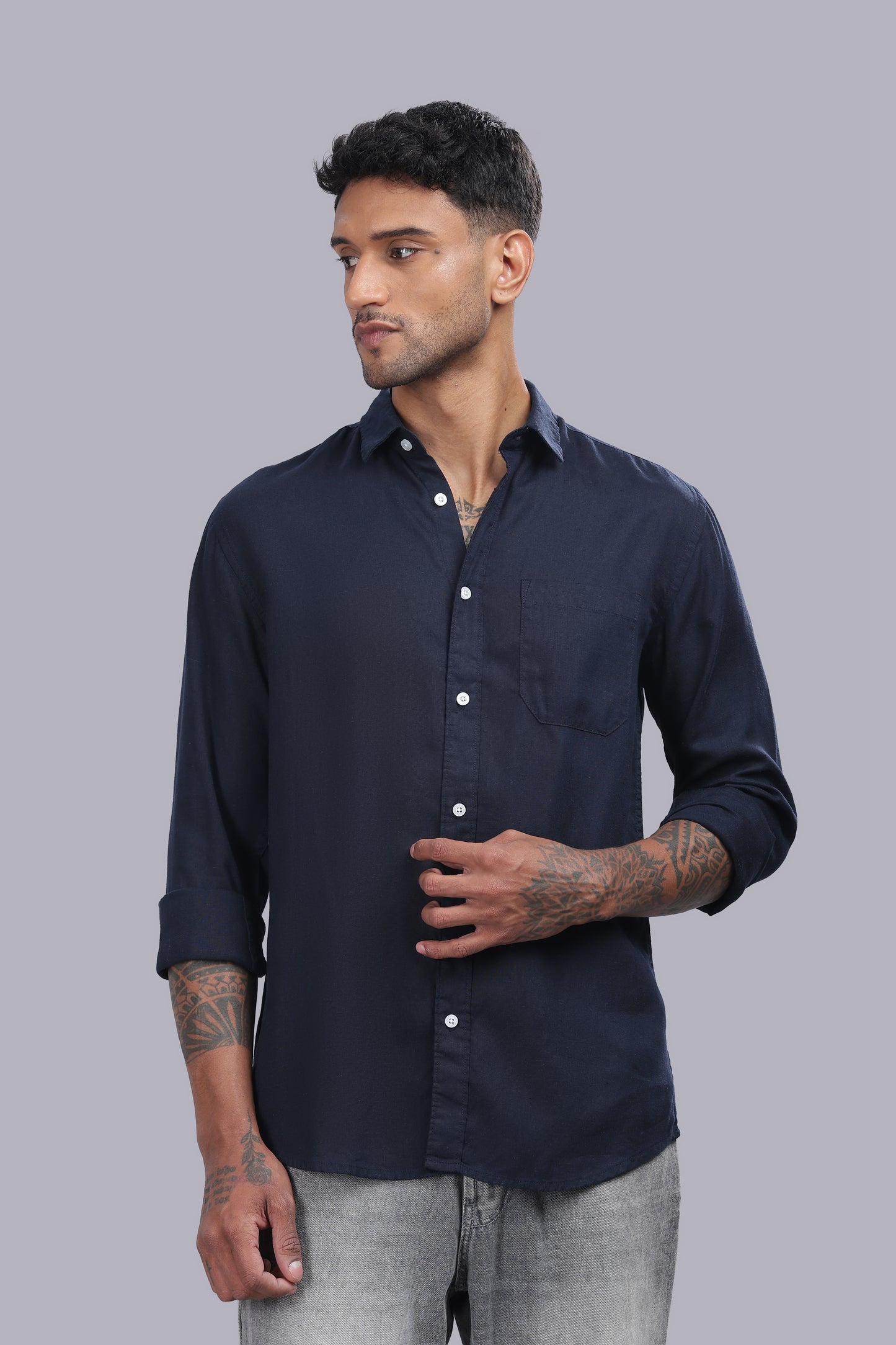 Navy Blue Premium Linen Shirt