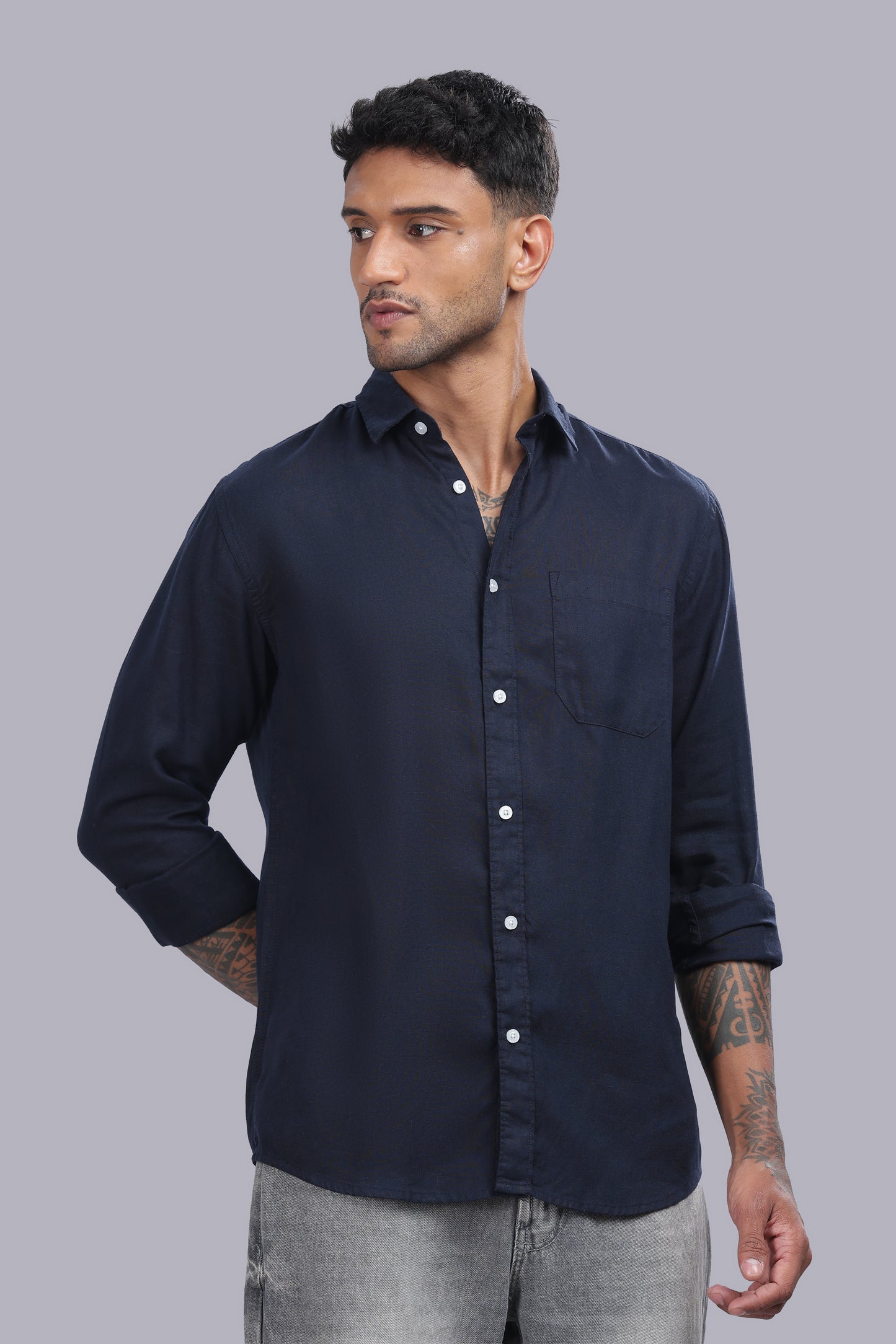 Navy Blue Premium Linen Shirt