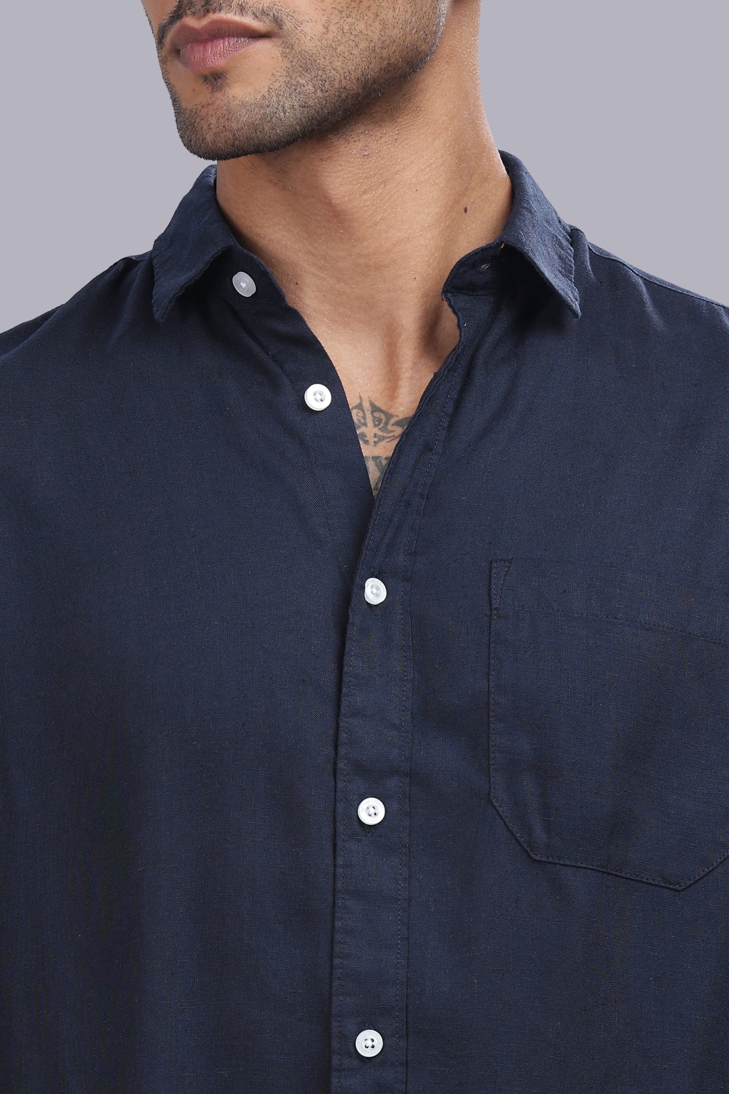 Navy Blue Premium Linen Shirt