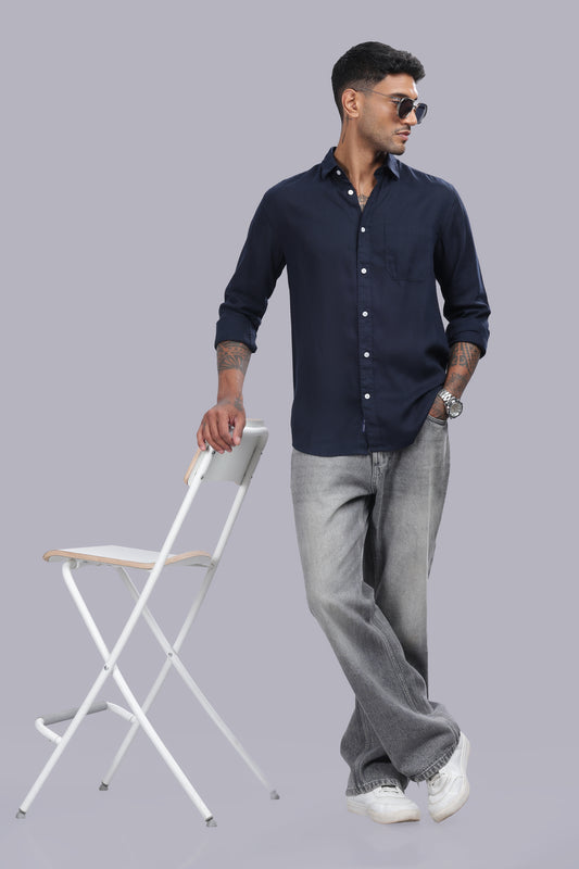 Navy Blue Premium Linen Shirt
