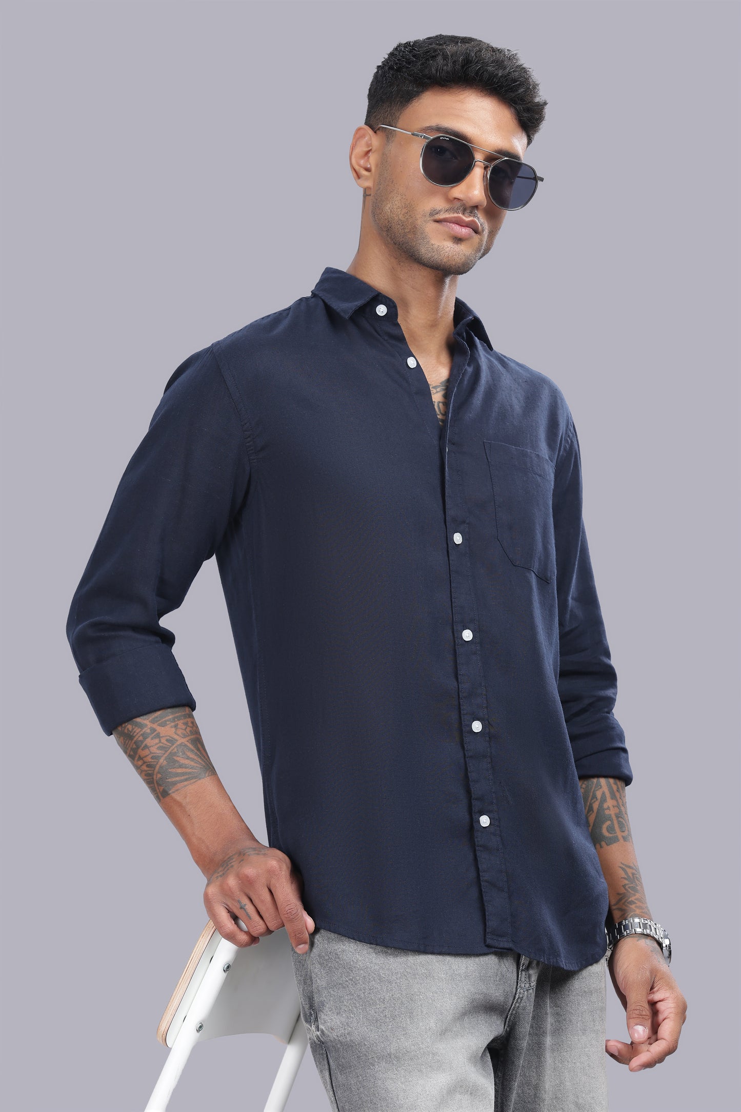 Navy Blue Premium Linen Shirt