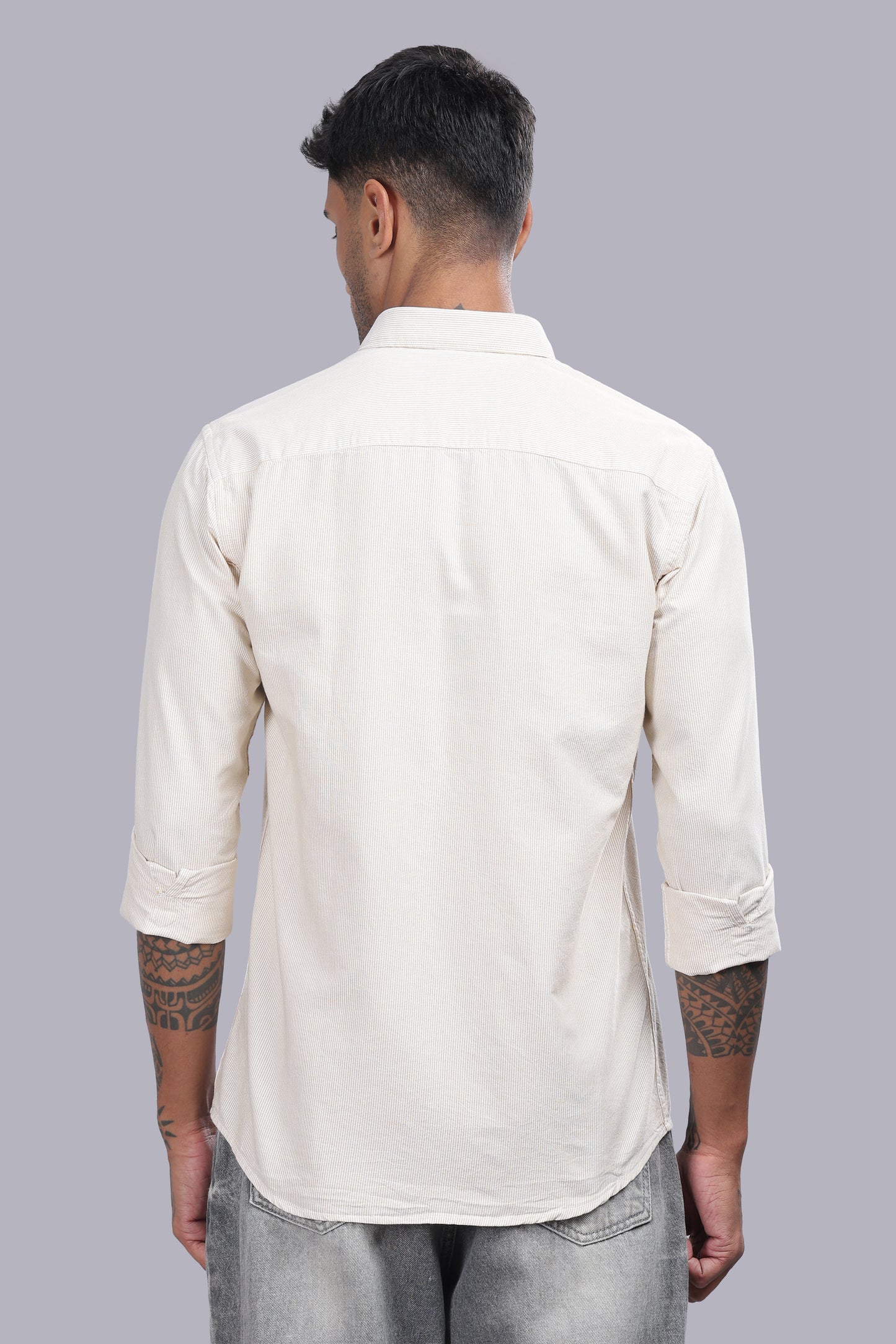 Ivory Sand Micro Stripe Oxford Cotton Shirt